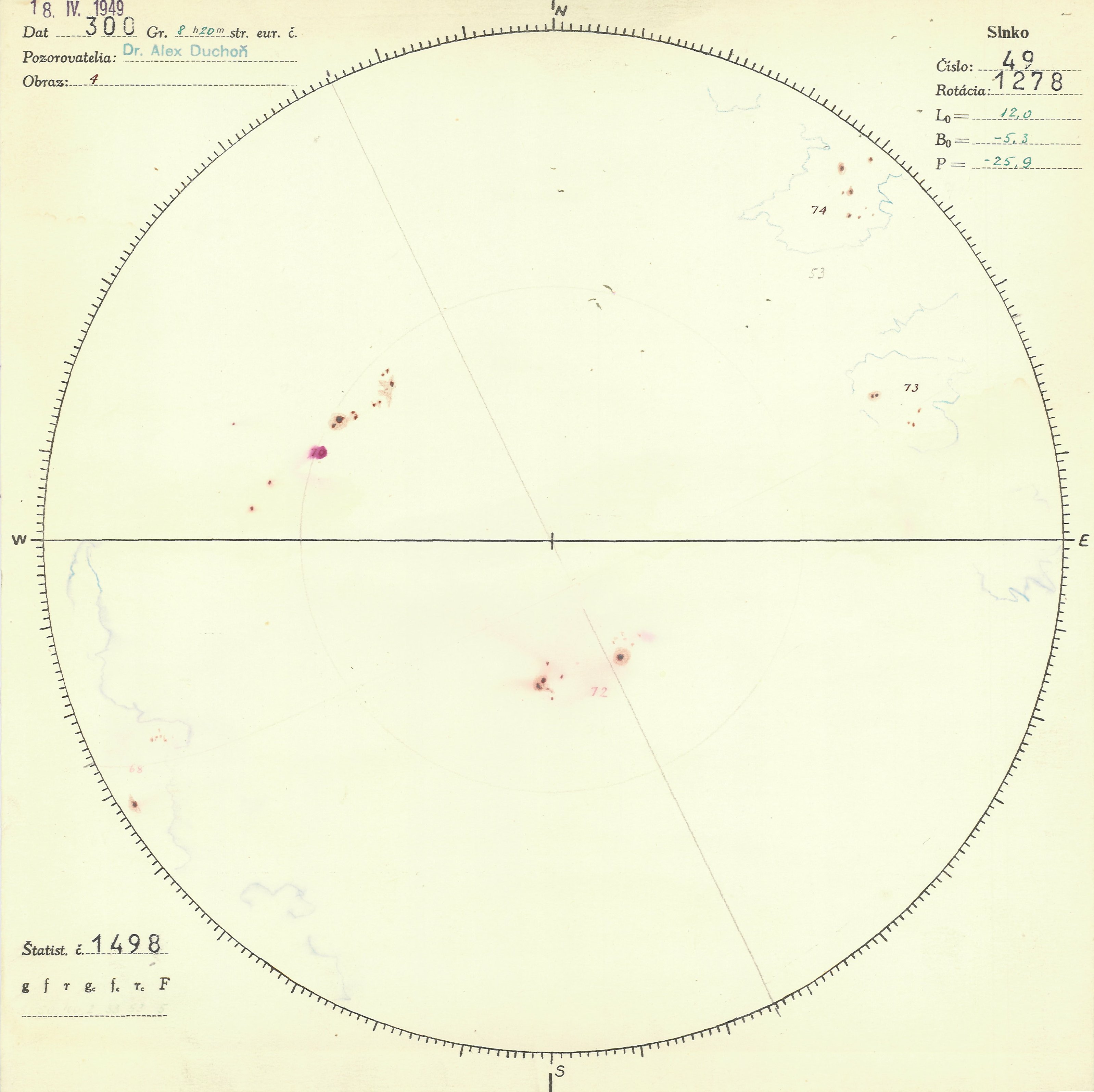 Obrázok zákresu Slnka na deň 18.04.1949