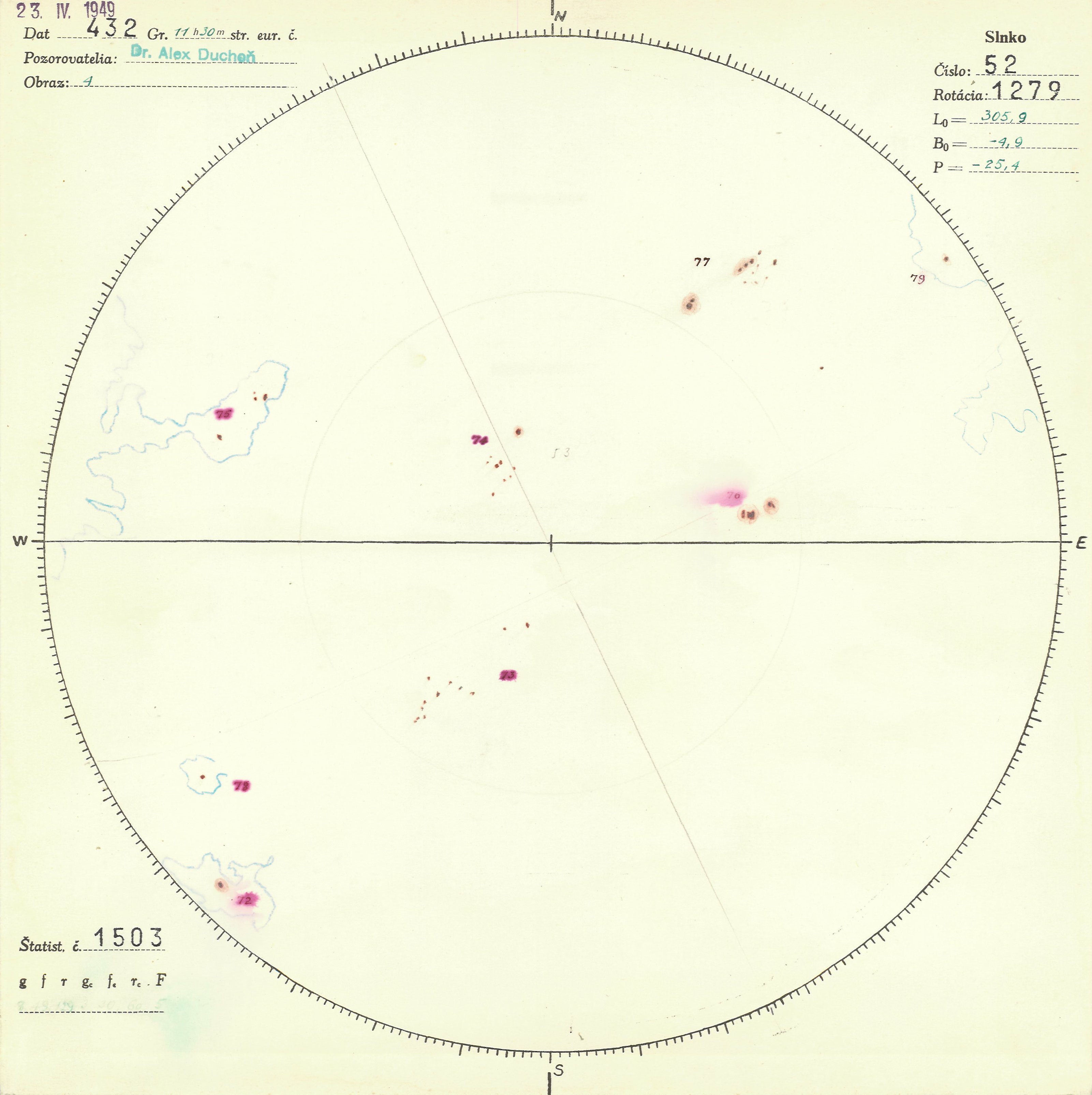 Obrázok zákresu Slnka na deň 23.04.1949
