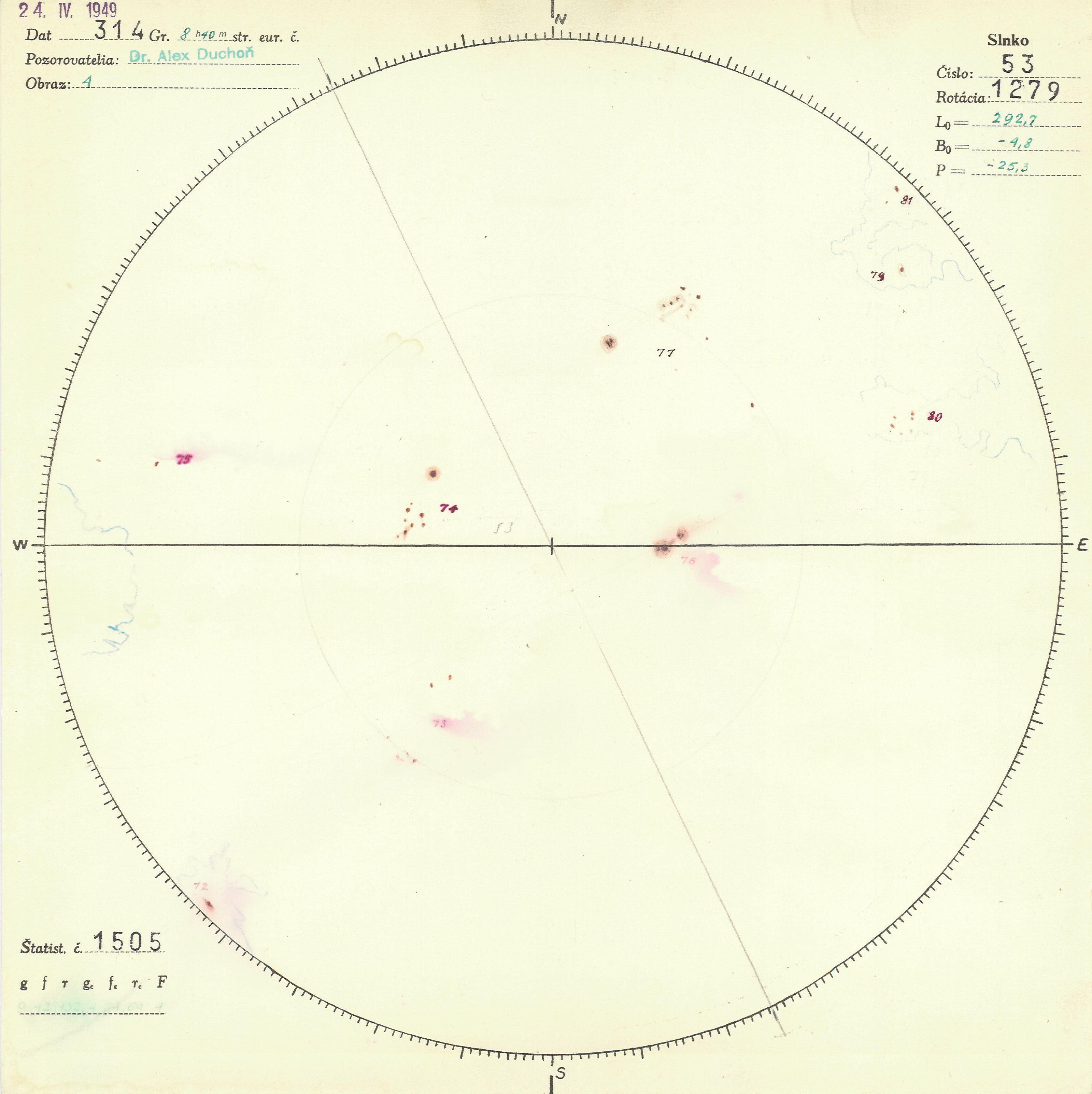 Obrázok zákresu Slnka na deň 24.04.1949