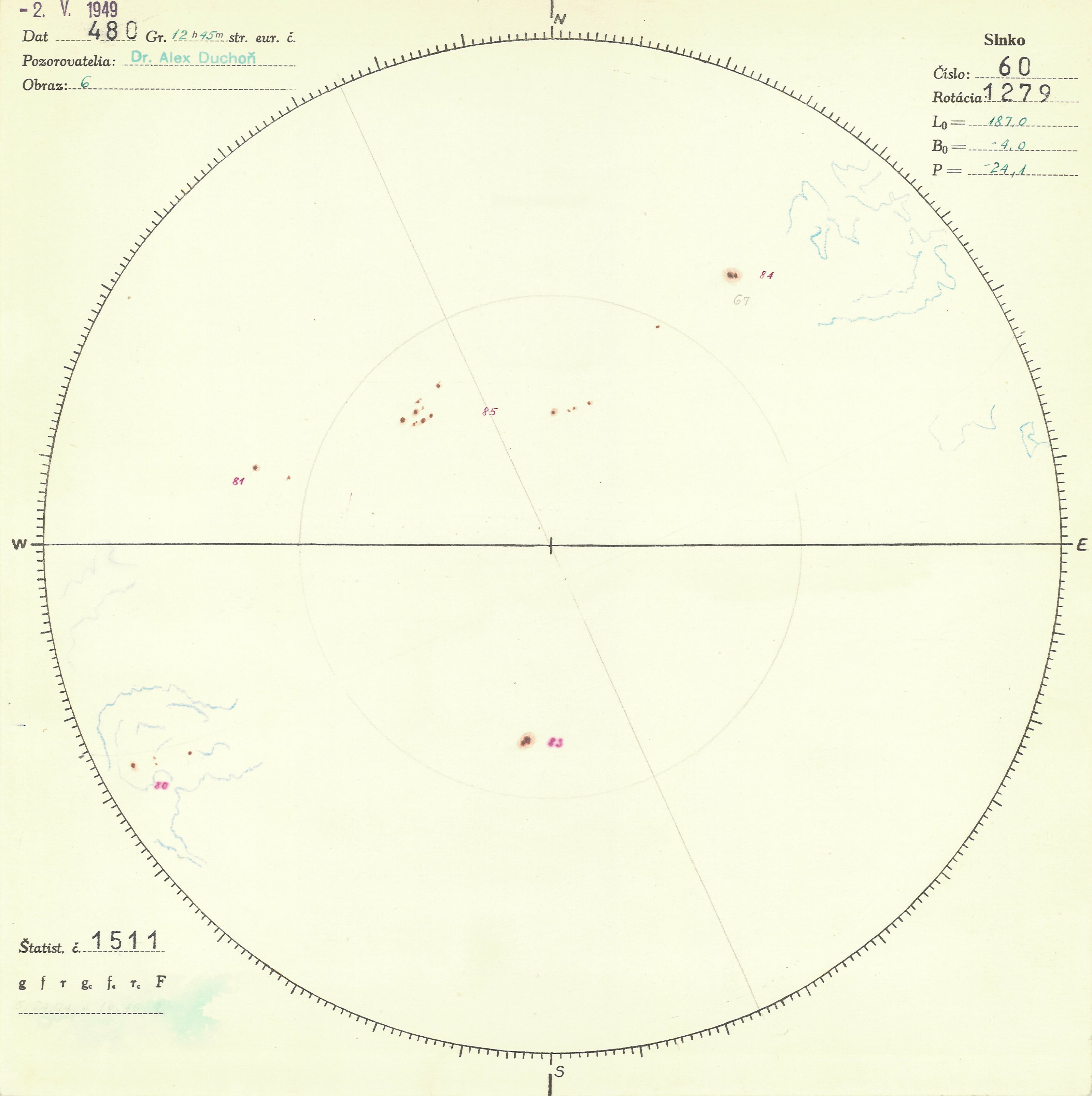 Obrázok zákresu Slnka na deň 02.05.1949