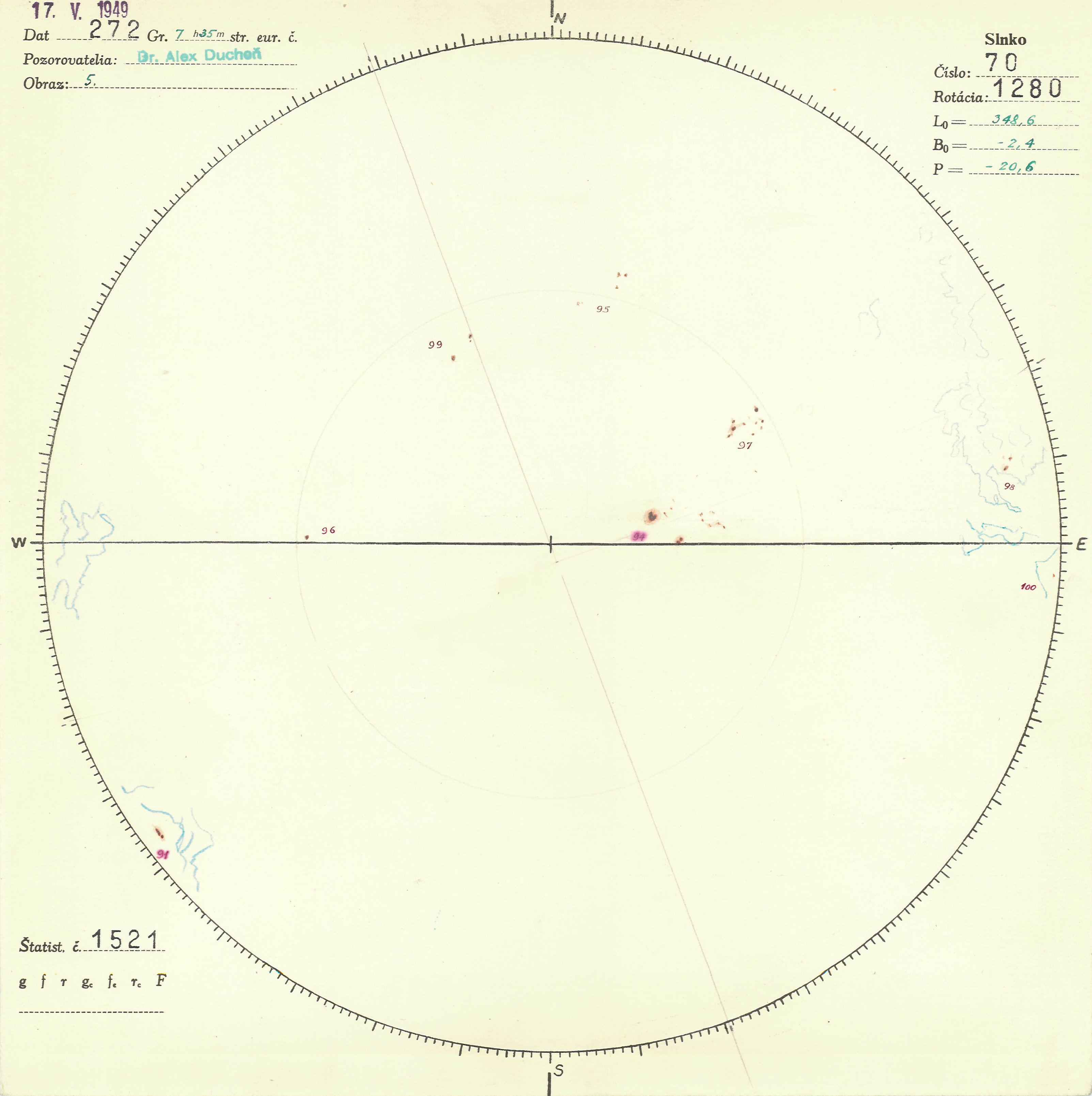 Obrázok zákresu Slnka na deň 17.05.1949