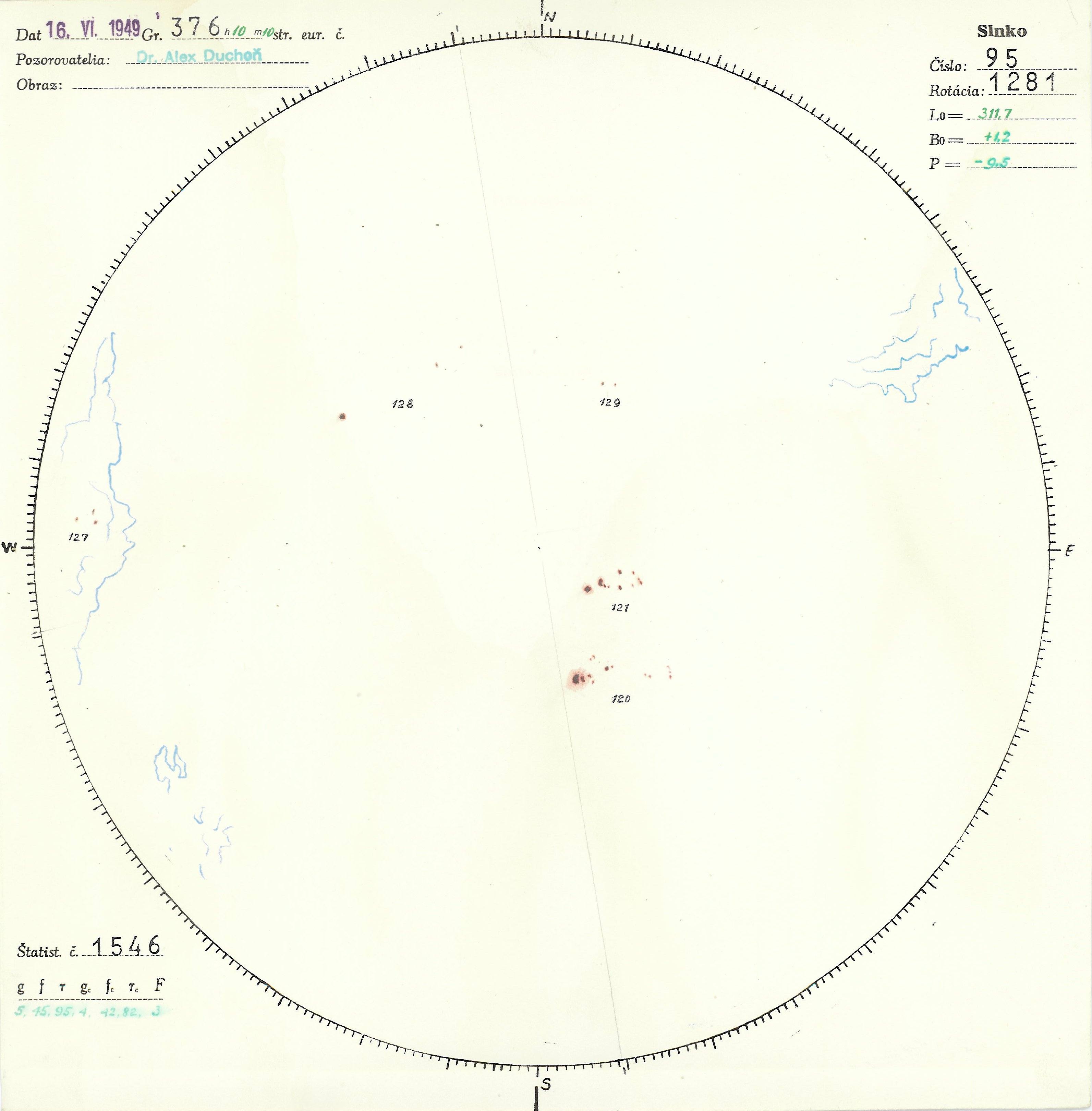 Obrázok zákresu Slnka na deň 16.06.1949