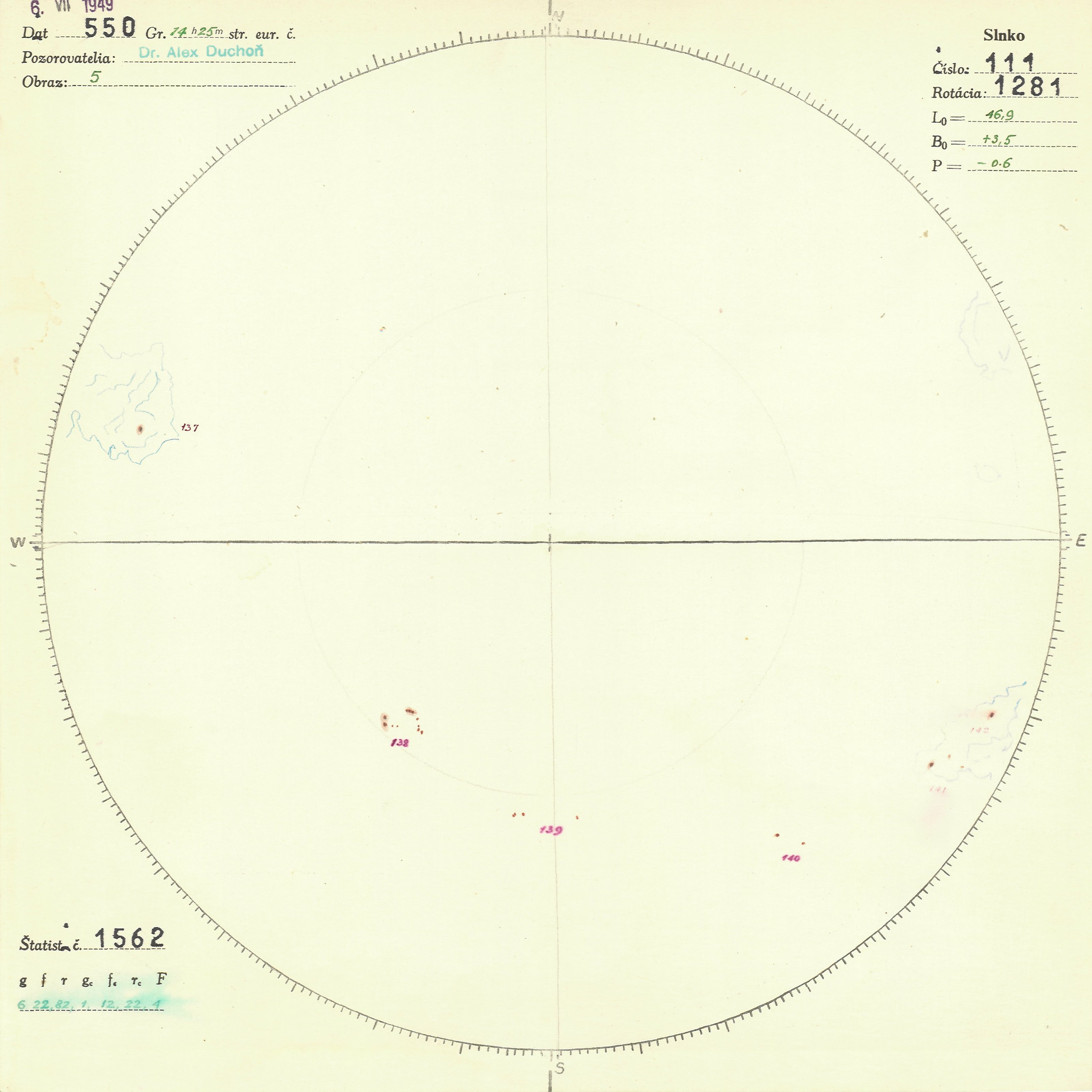 Obrázok zákresu Slnka na deň 06.07.1949