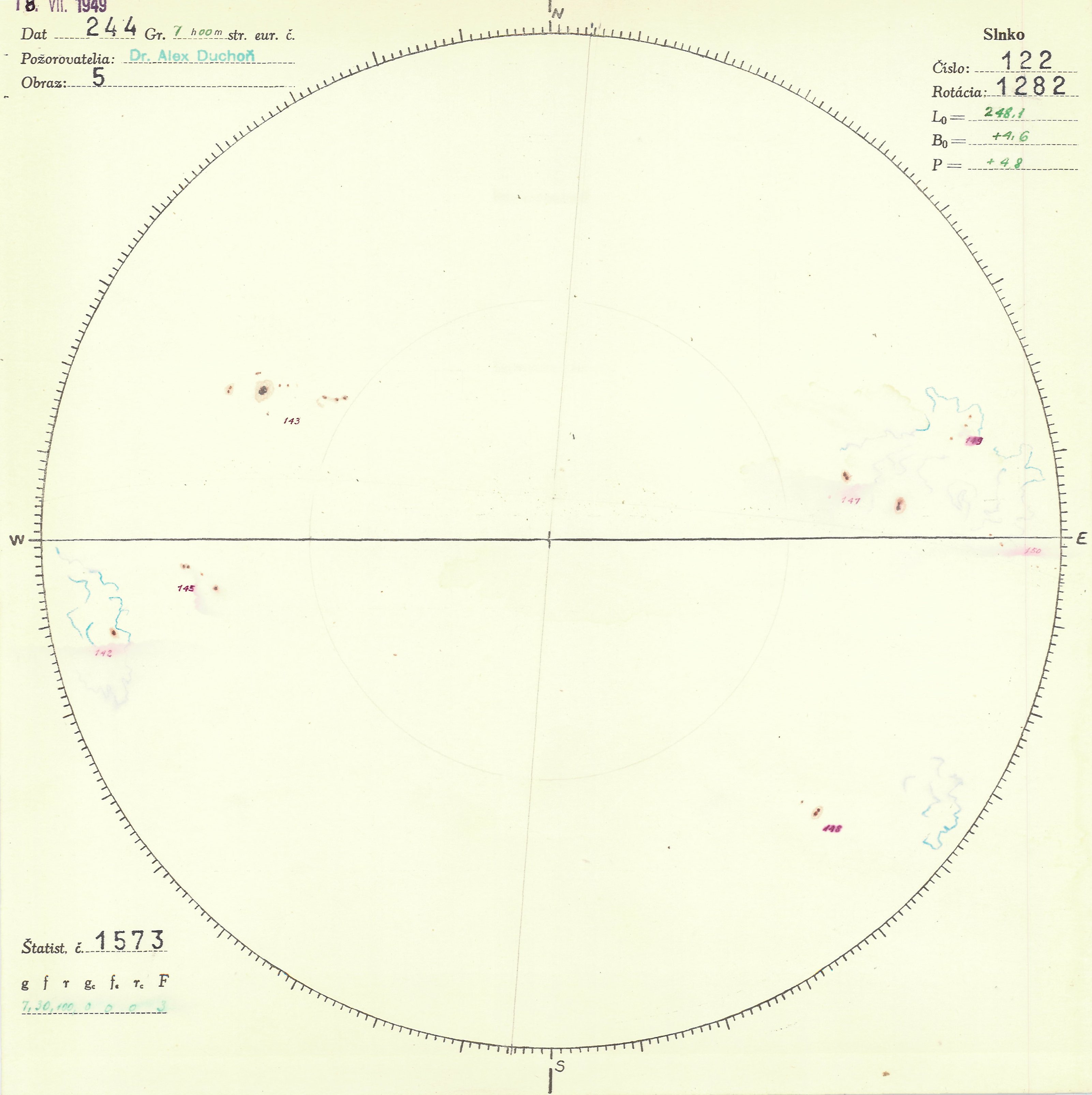 Obrázok zákresu Slnka na deň 18.07.1949