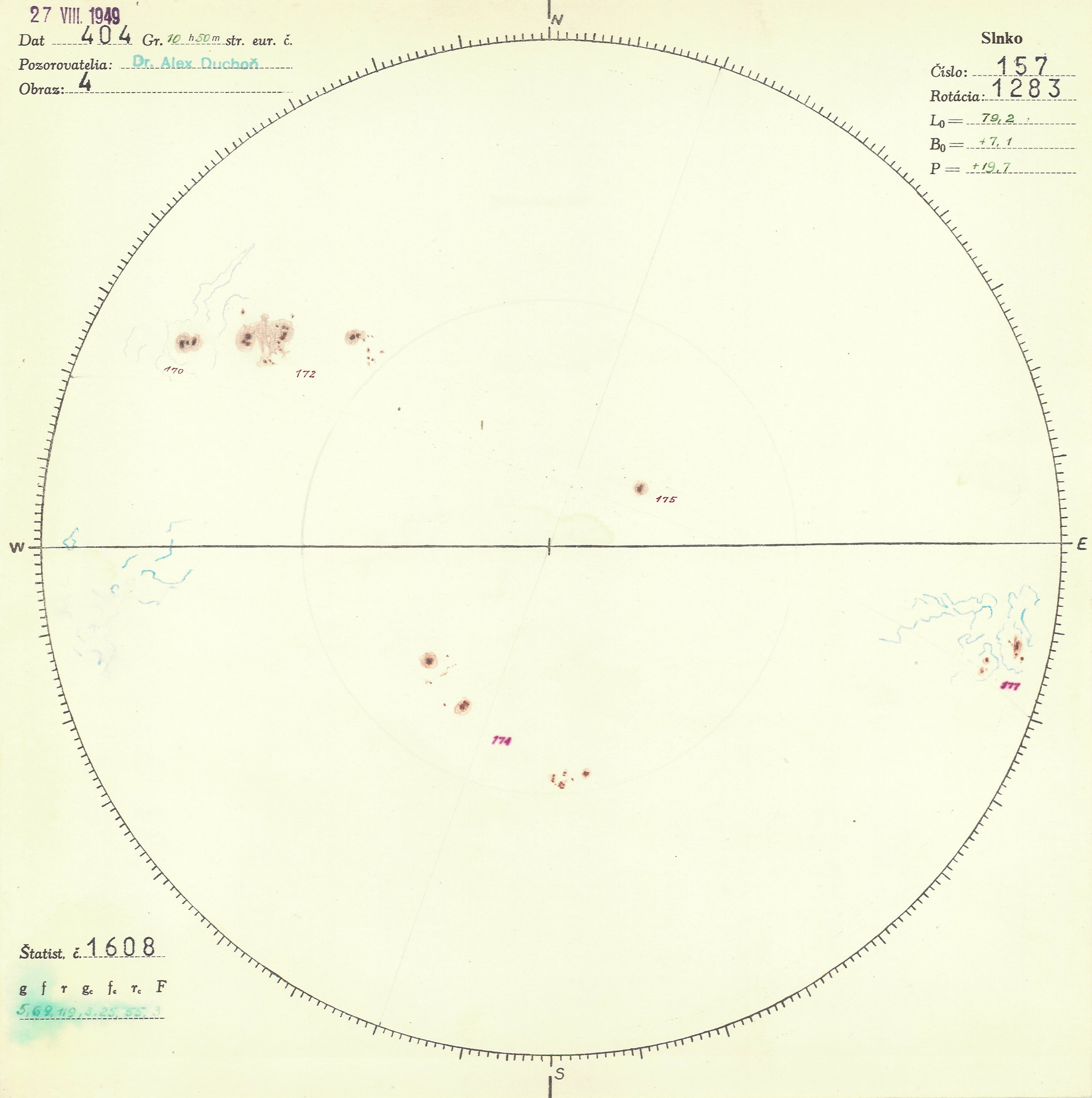 Obrázok zákresu Slnka na deň 27.08.1949
