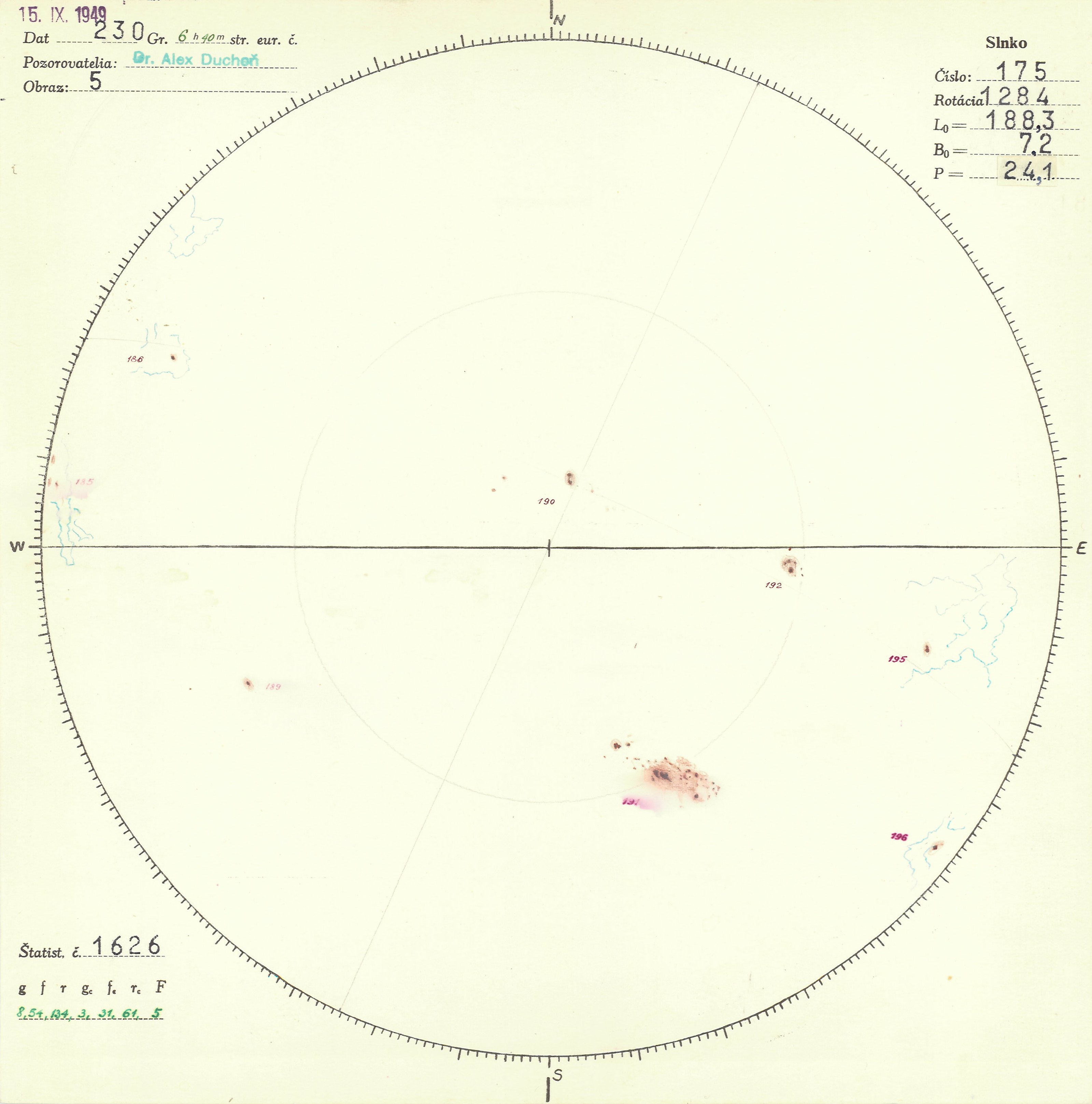 Obrázok zákresu Slnka na deň 15.09.1949