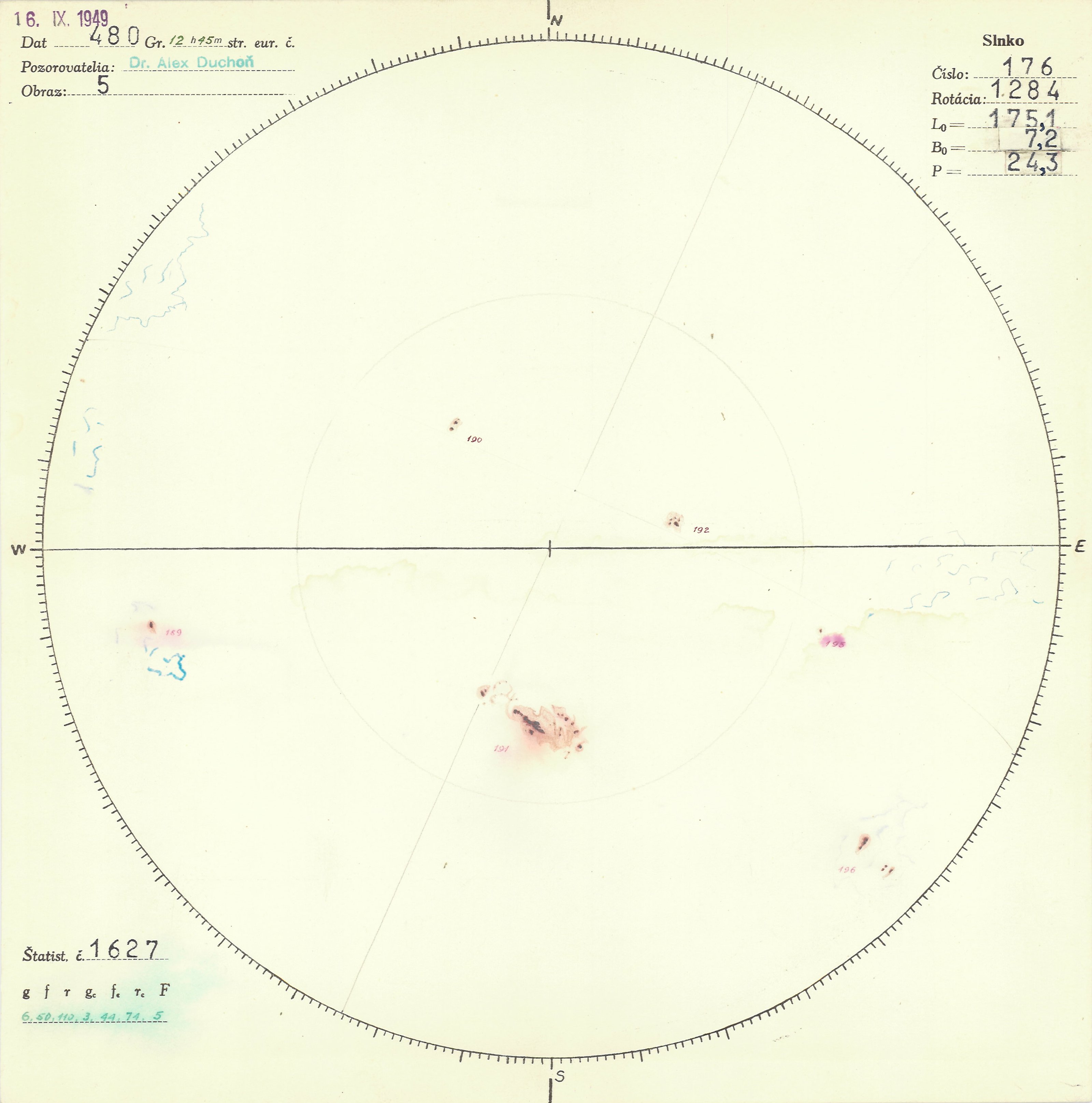 Obrázok zákresu Slnka na deň 16.09.1949