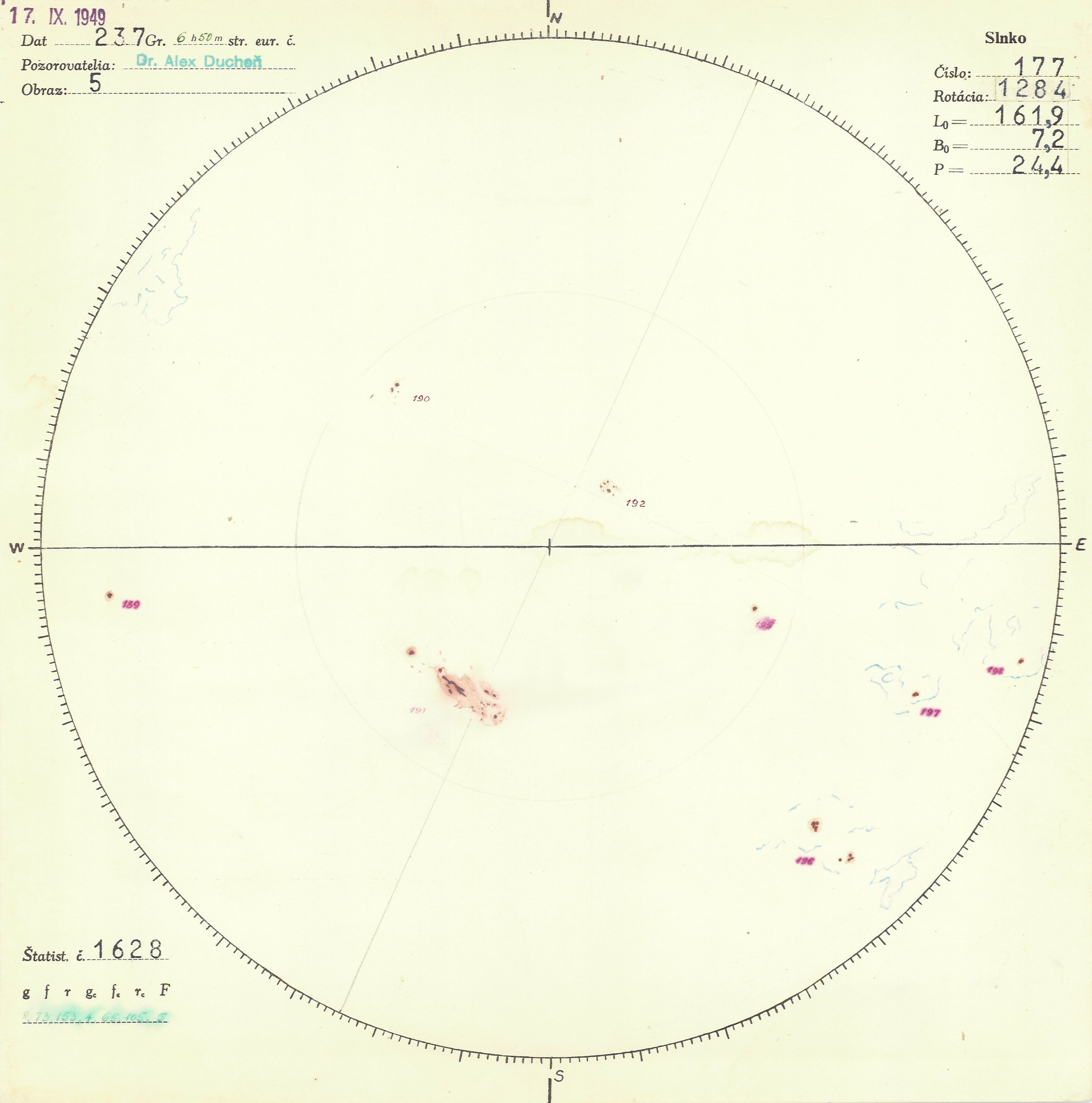 Obrázok zákresu Slnka na deň 17.09.1949