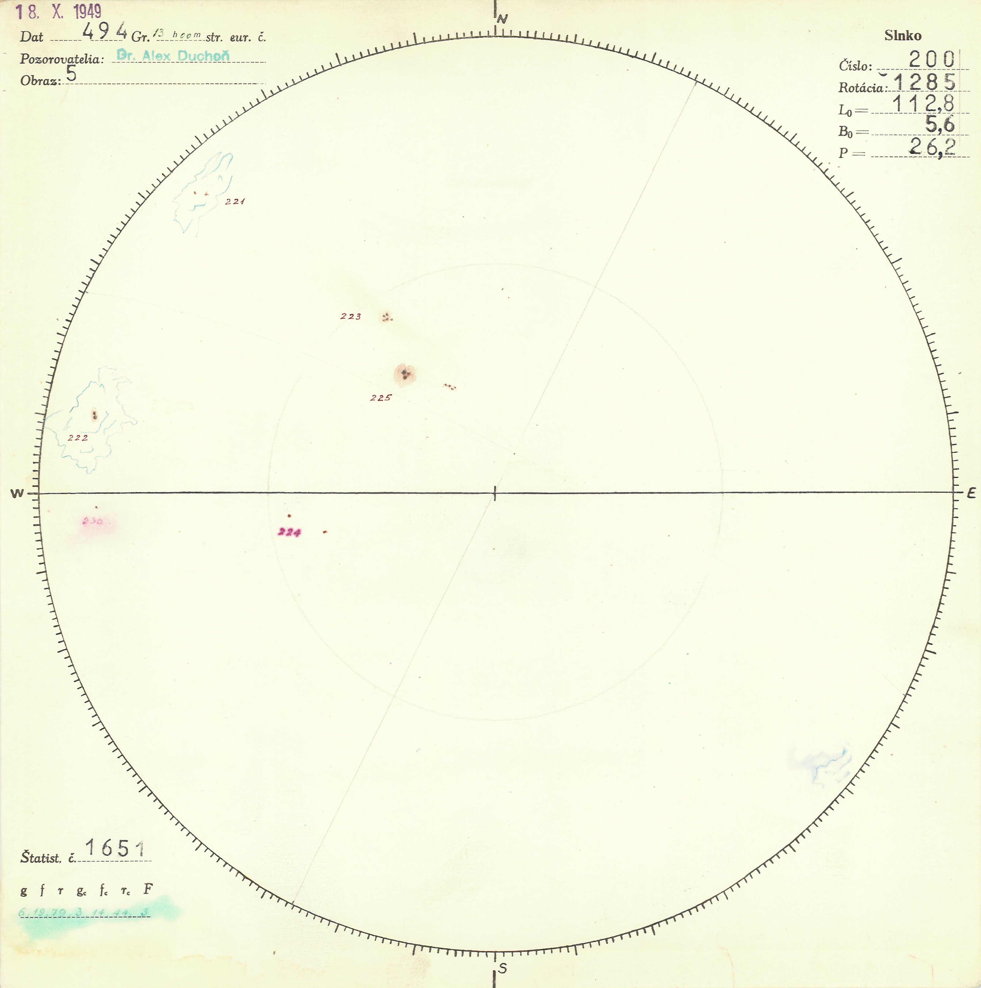 Obrázok zákresu Slnka na deň 18.10.1949