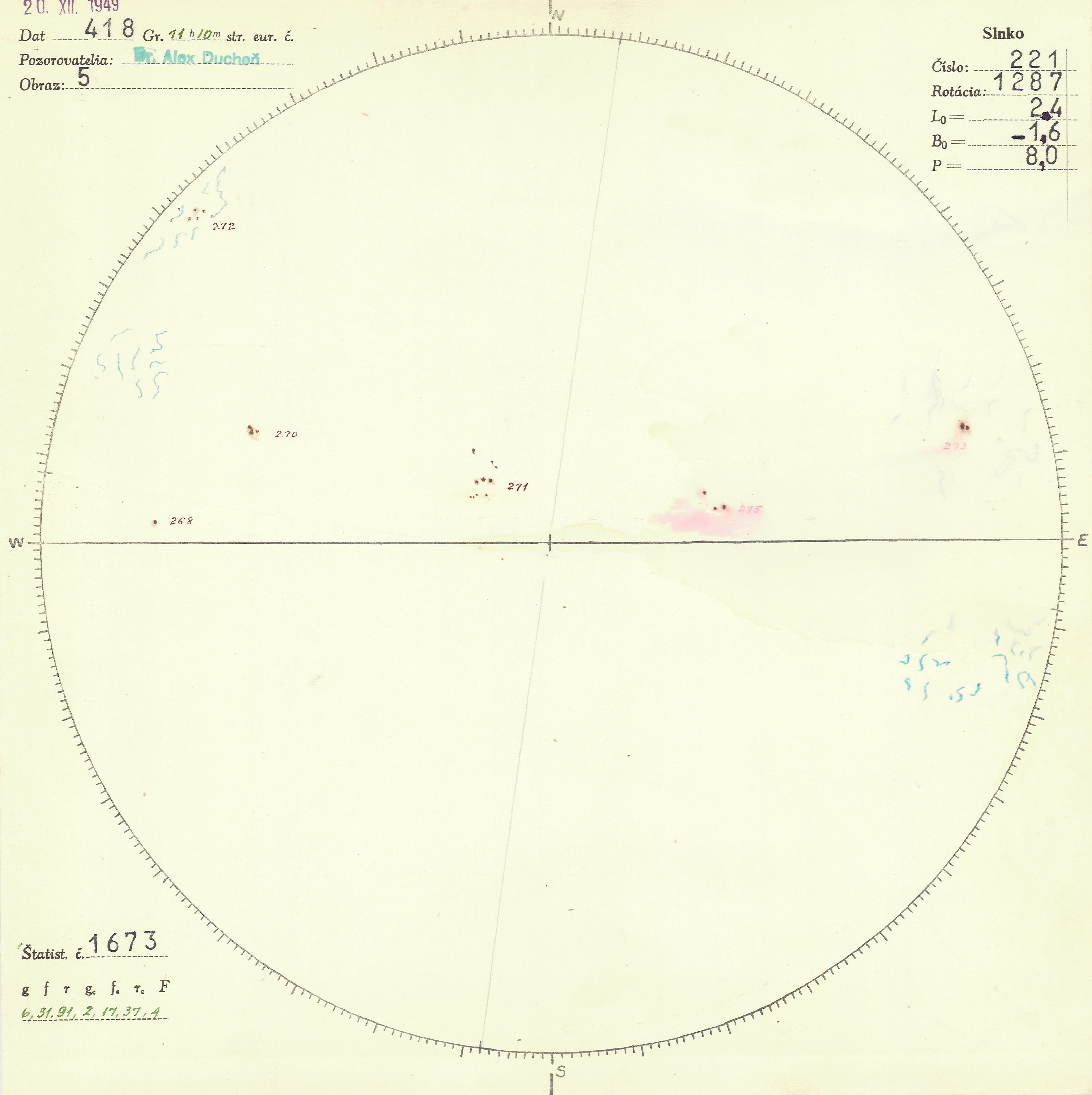 Obrázok zákresu Slnka na deň 20.12.1949