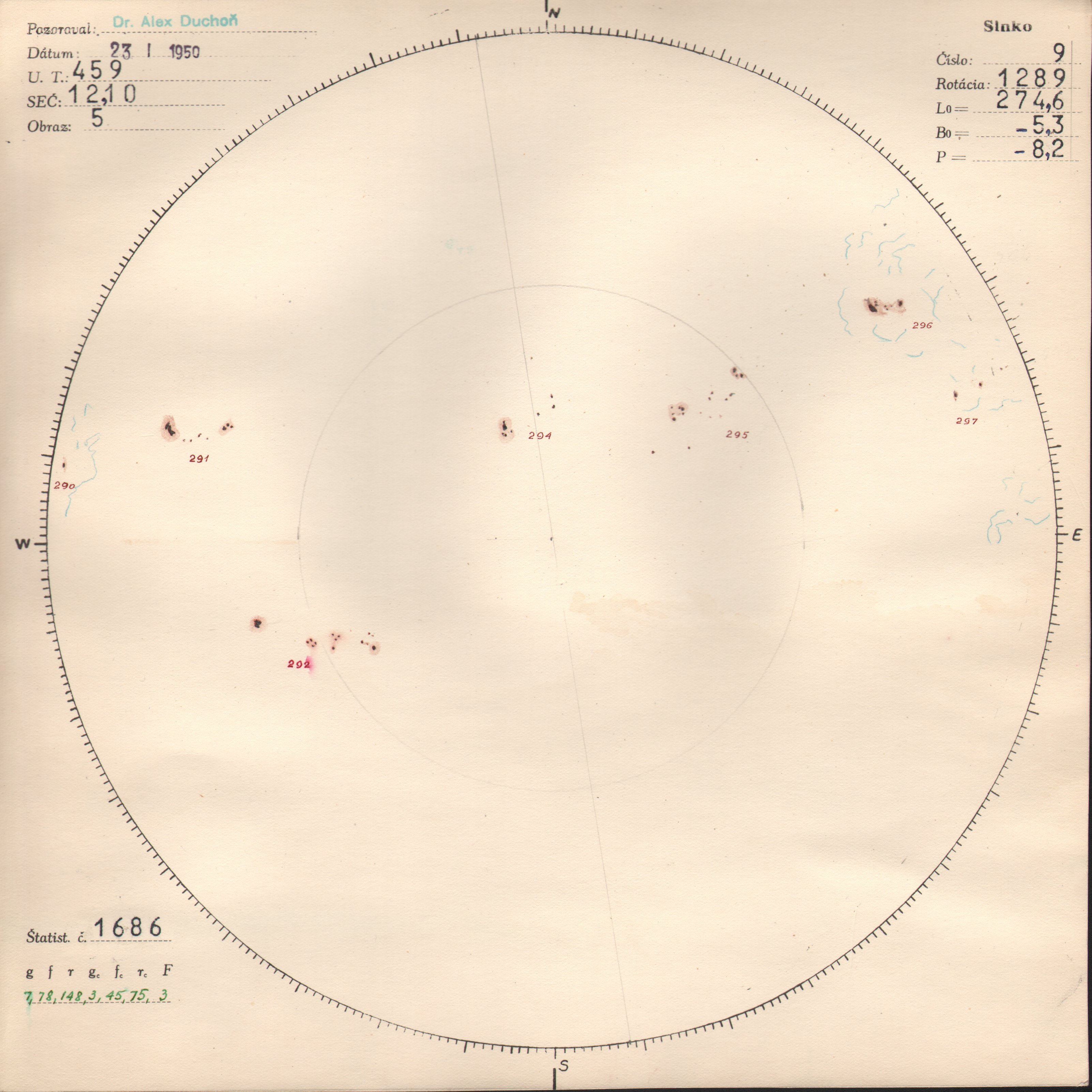 Obrázok zákresu Slnka na deň 23.01.1950