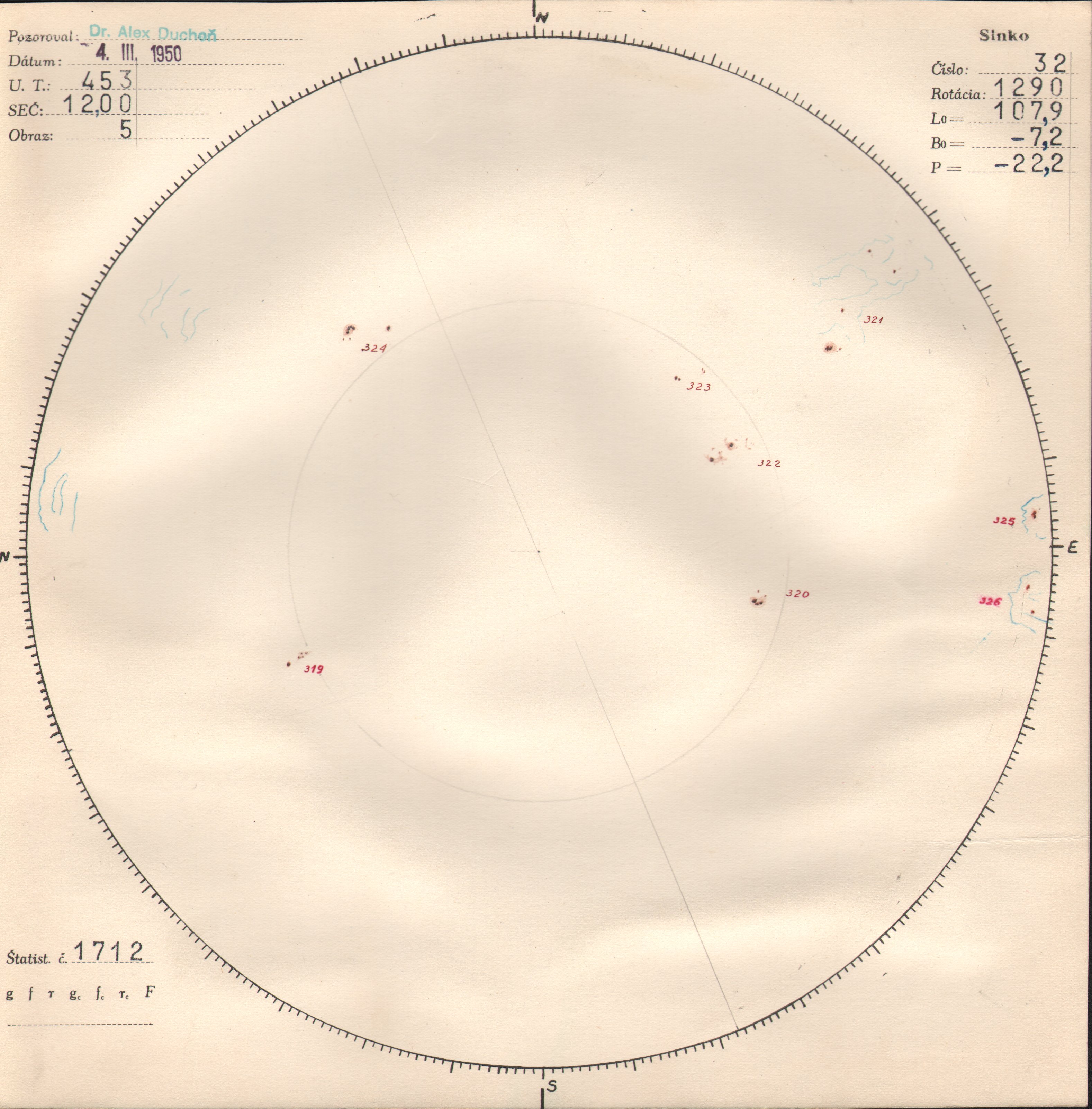 Obrázok zákresu Slnka na deň 04.03.1950