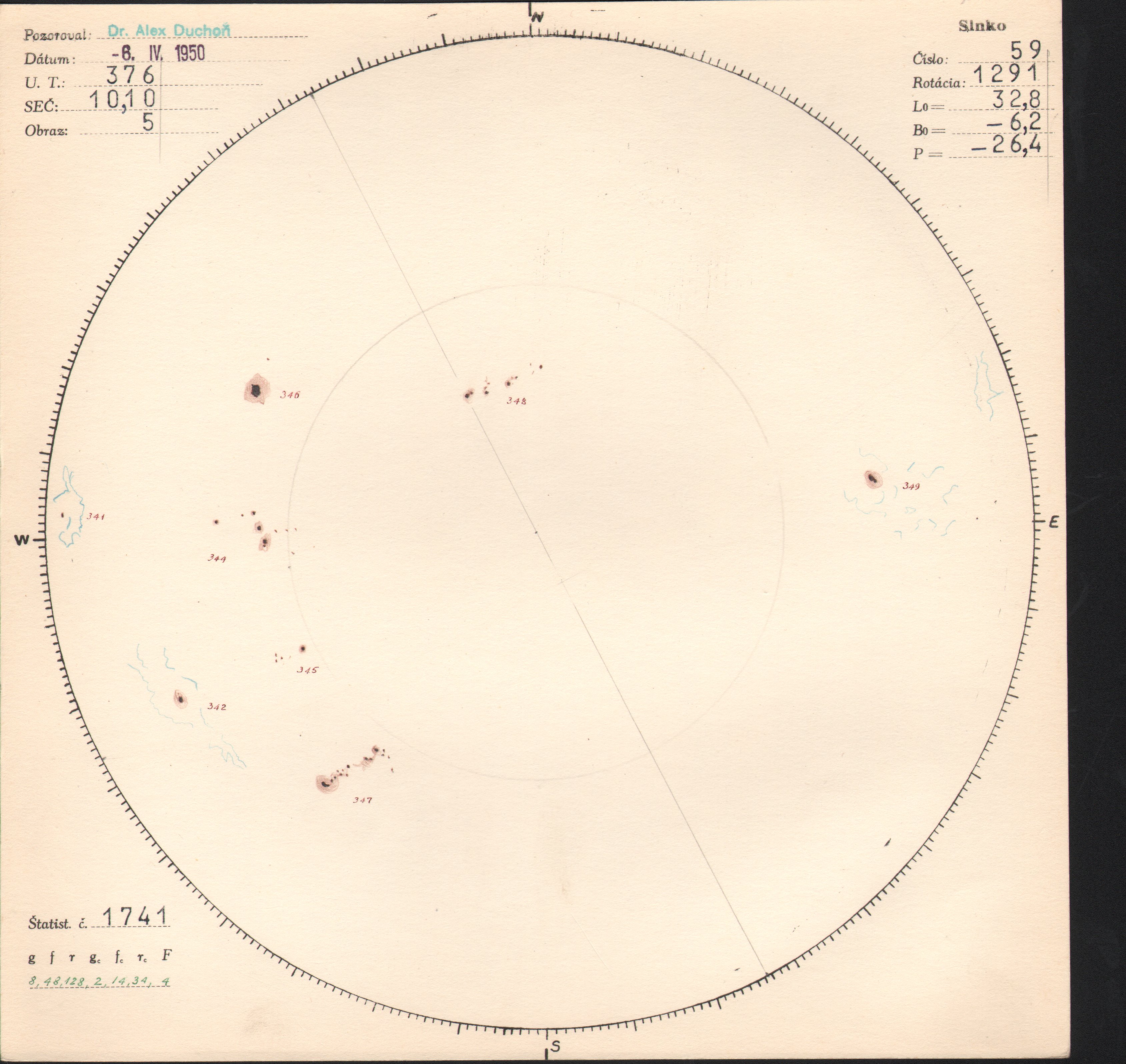 Obrázok zákresu Slnka na deň 06.04.1950