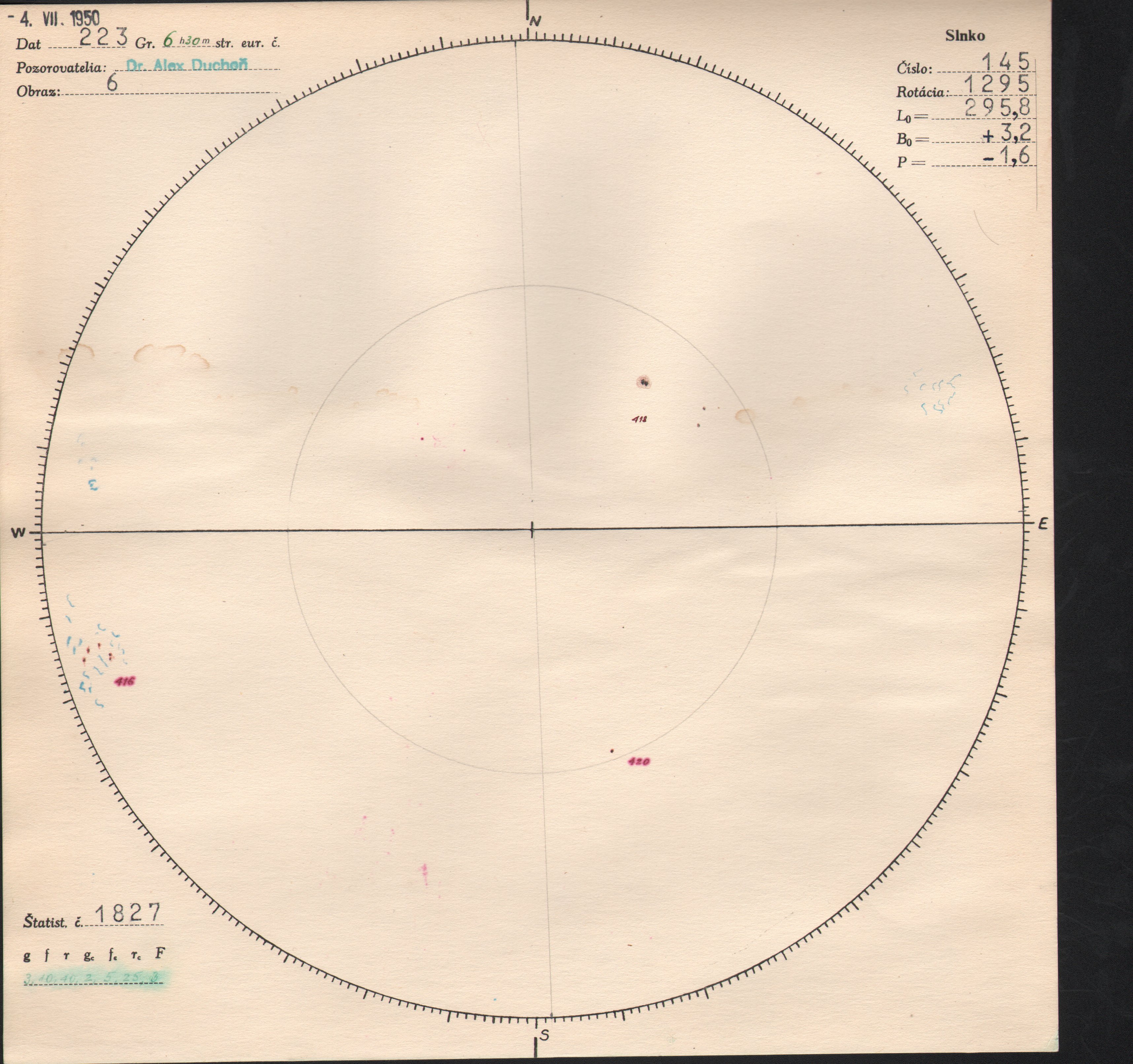 Obrázok zákresu Slnka na deň 04.07.1950