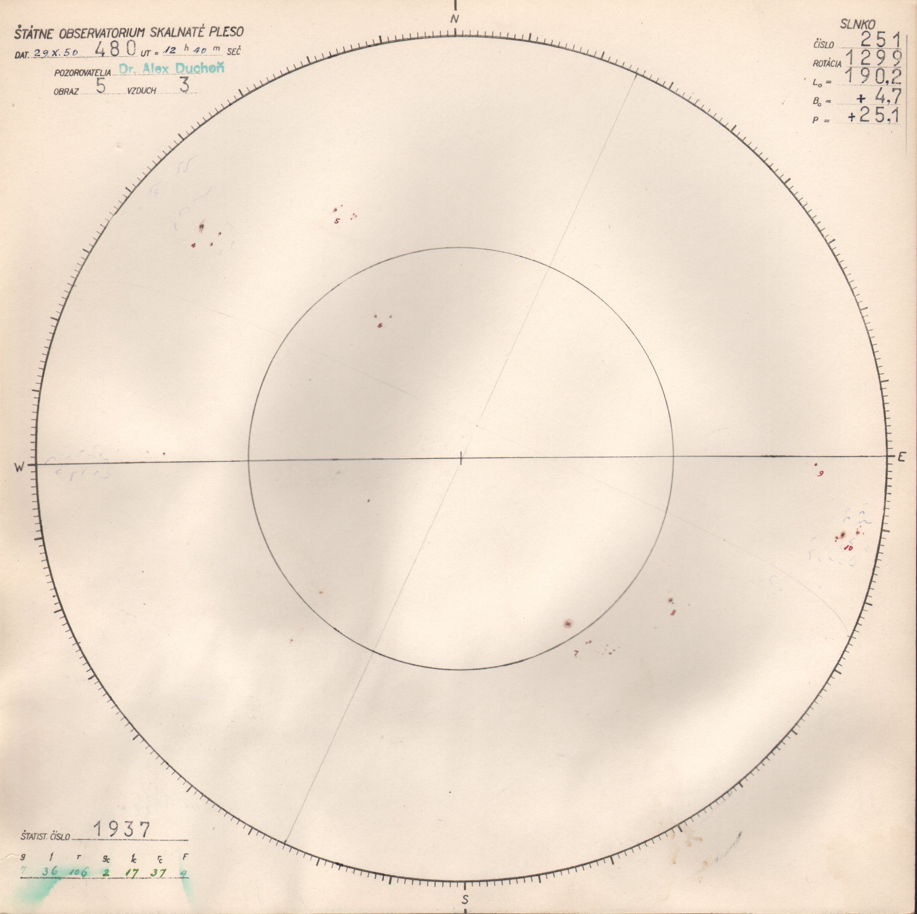 Obrázok zákresu Slnka na deň 29.10.1950