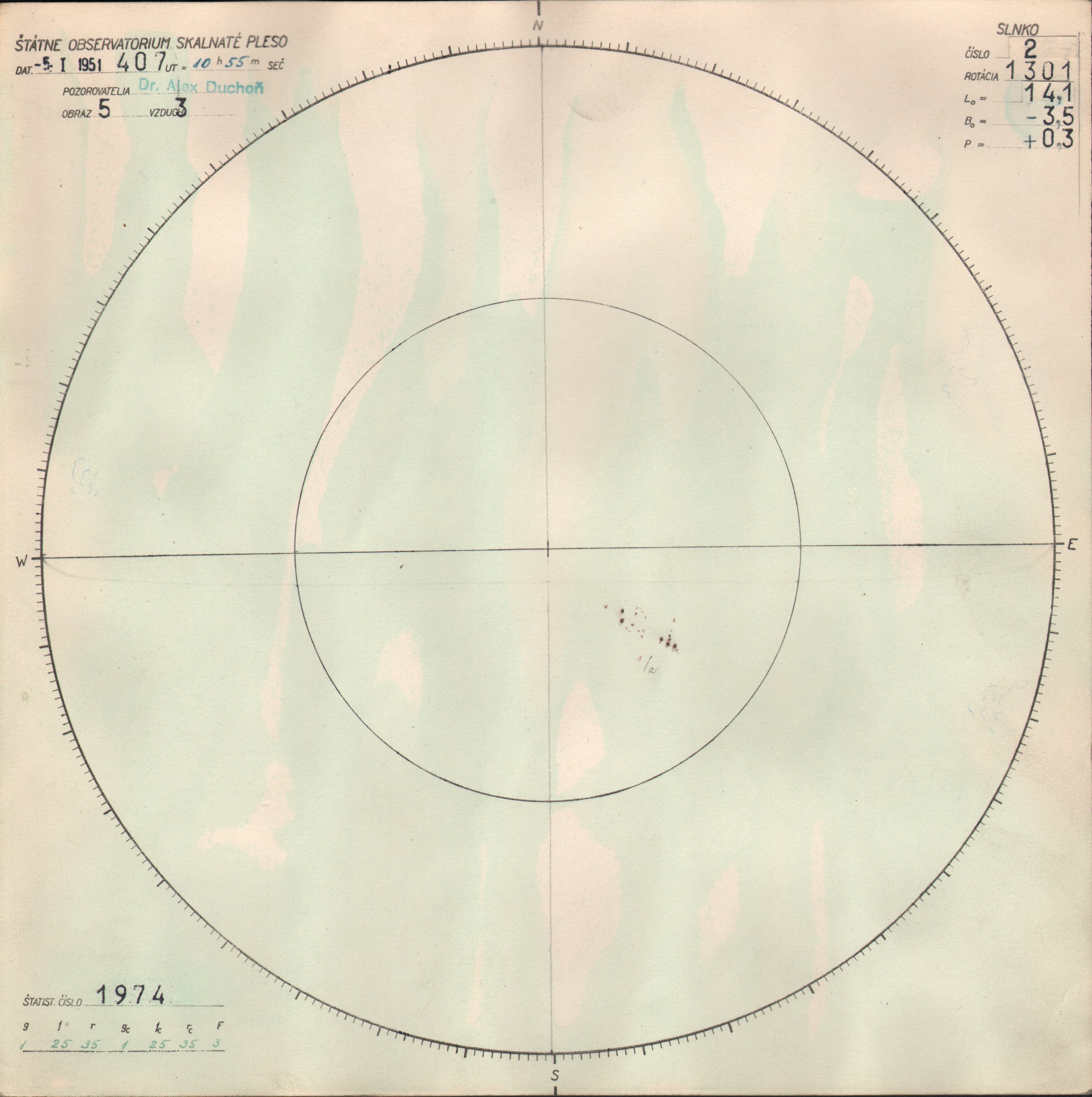 Obrázok zákresu Slnka na deň 05.01.1951