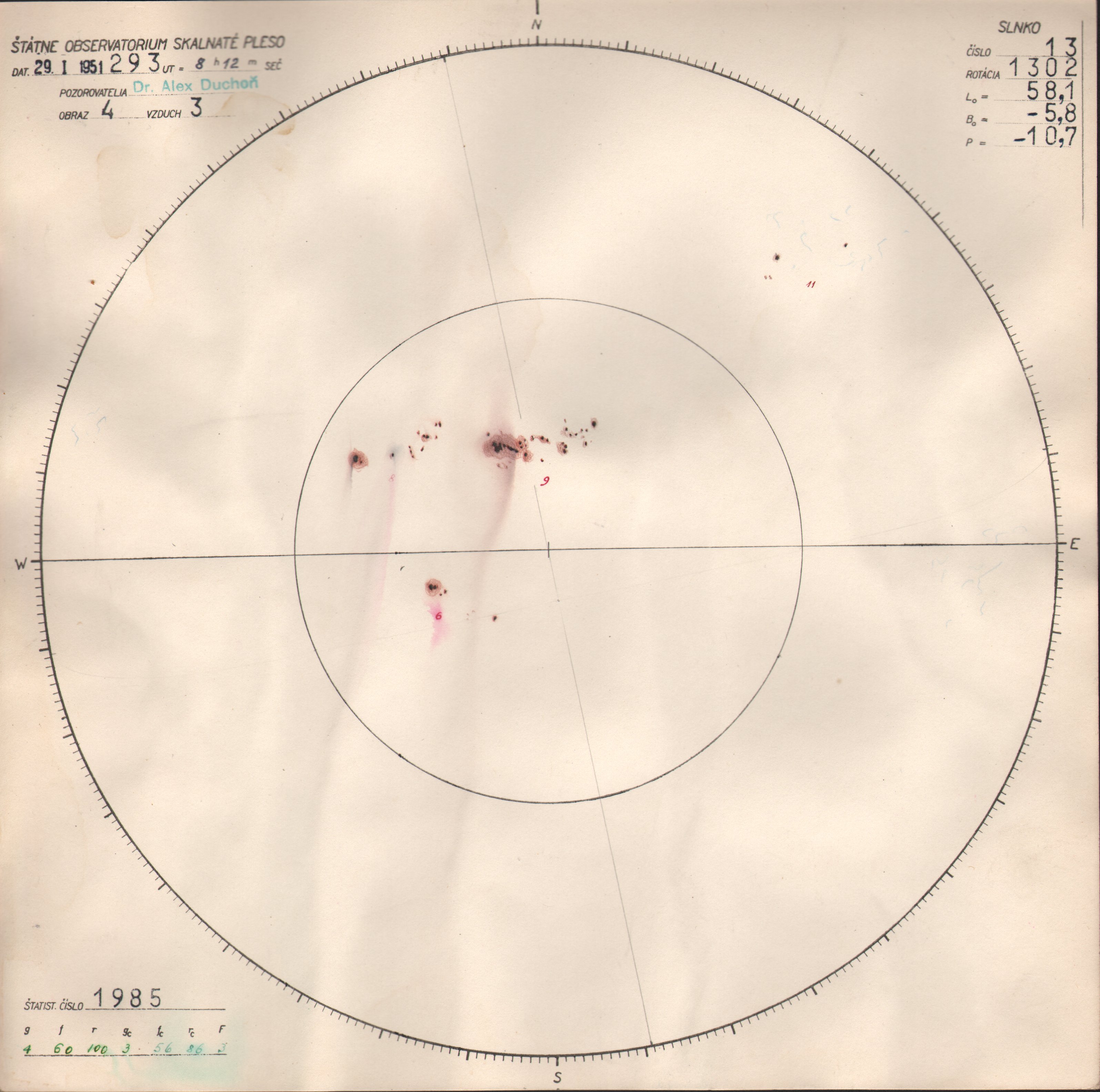 Obrázok zákresu Slnka na deň 29.01.1951
