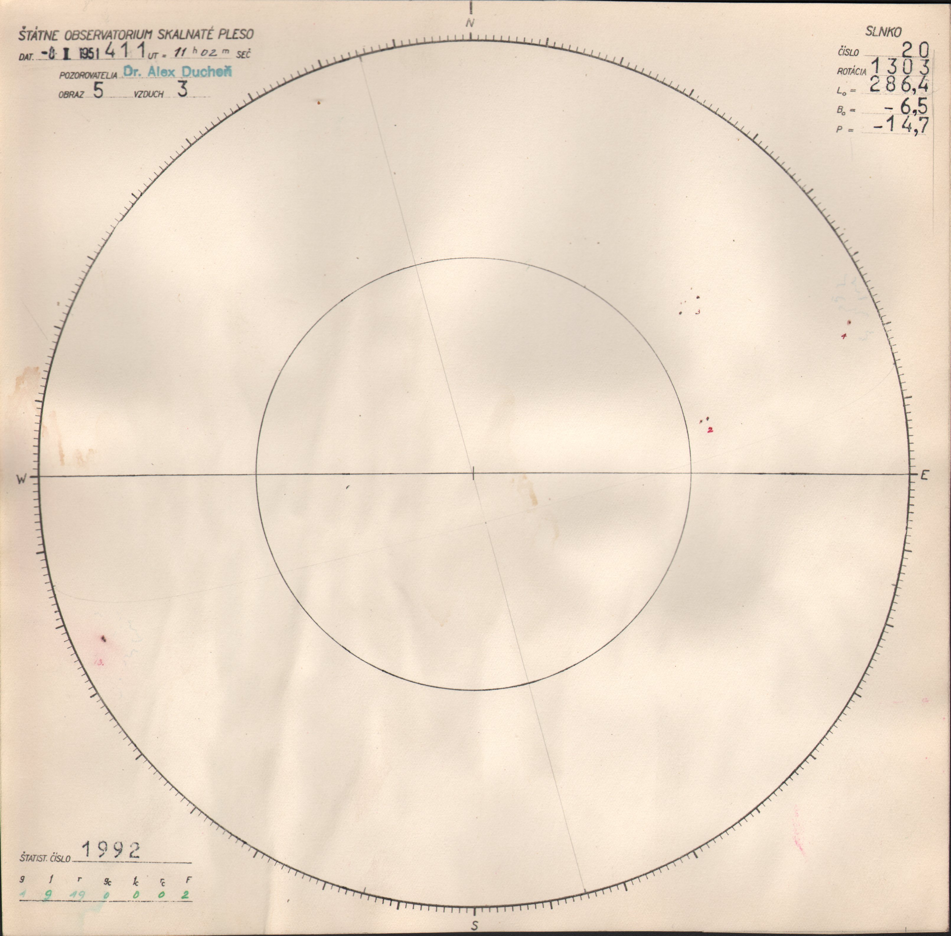Obrázok zákresu Slnka na deň 08.02.1951