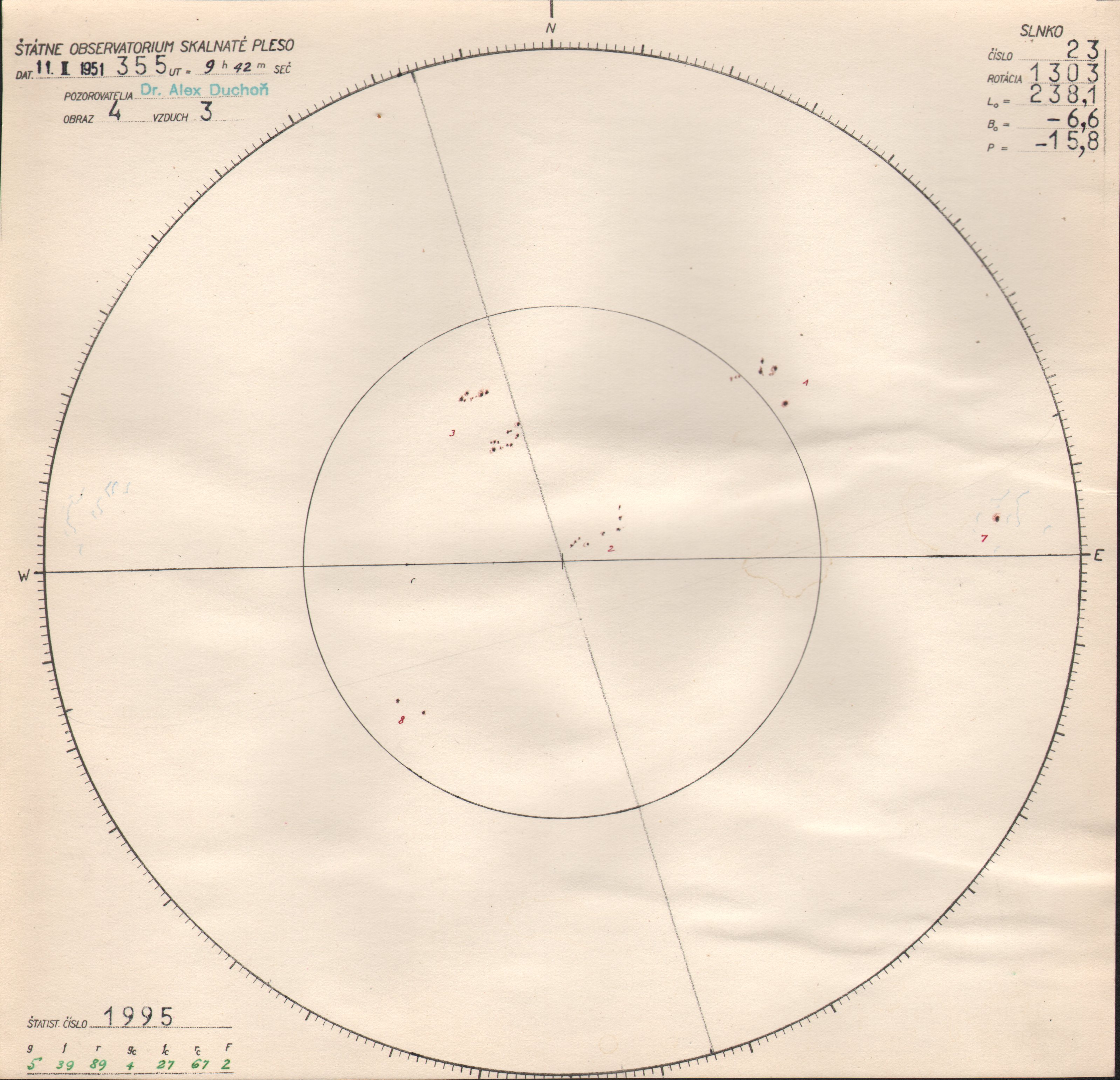 Obrázok zákresu Slnka na deň 11.02.1951