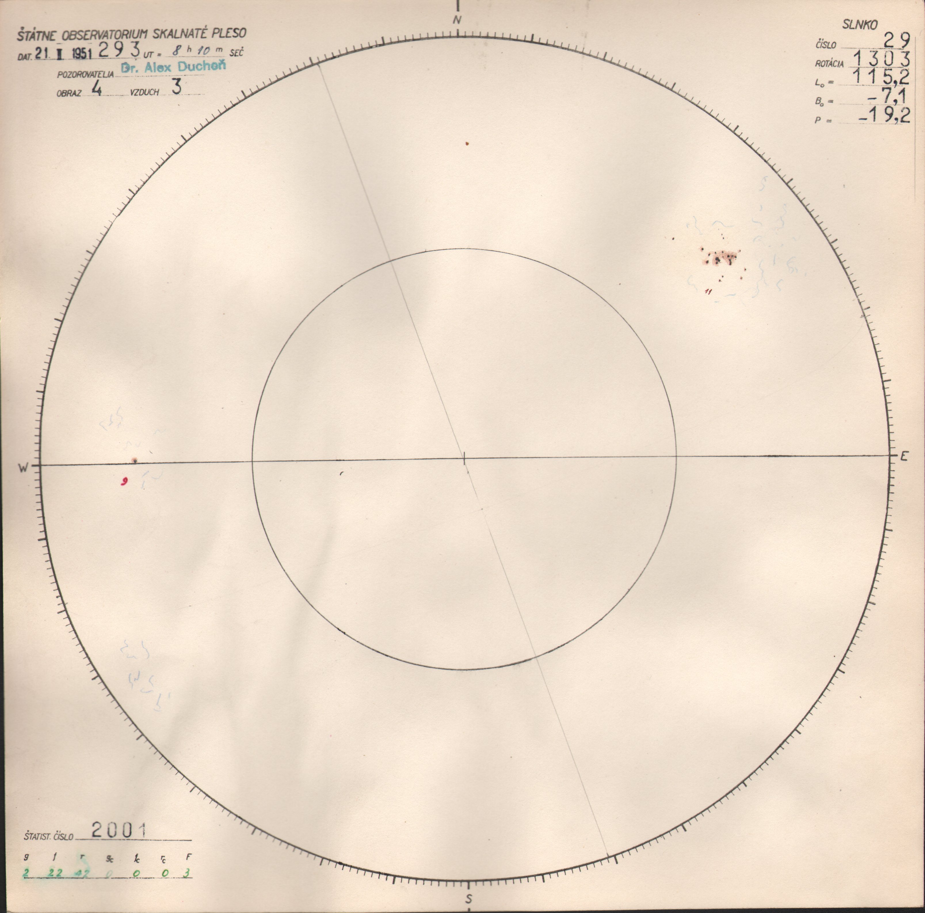 Obrázok zákresu Slnka na deň 21.02.1951