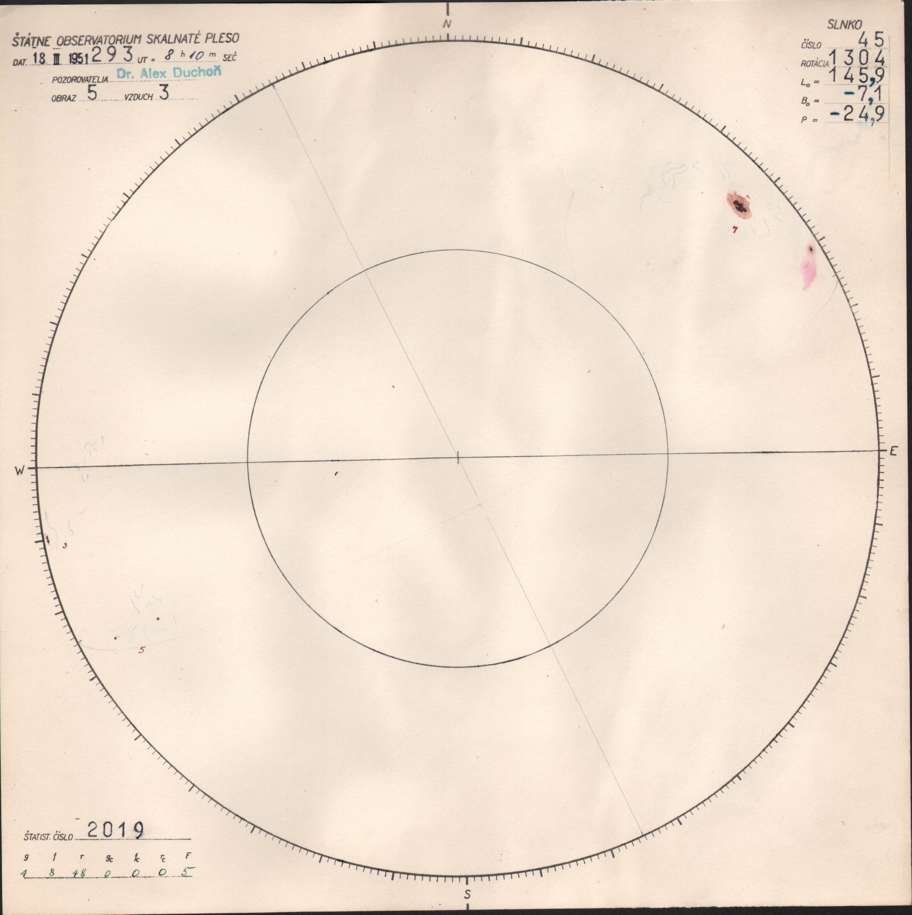 Obrázok zákresu Slnka na deň 18.03.1951