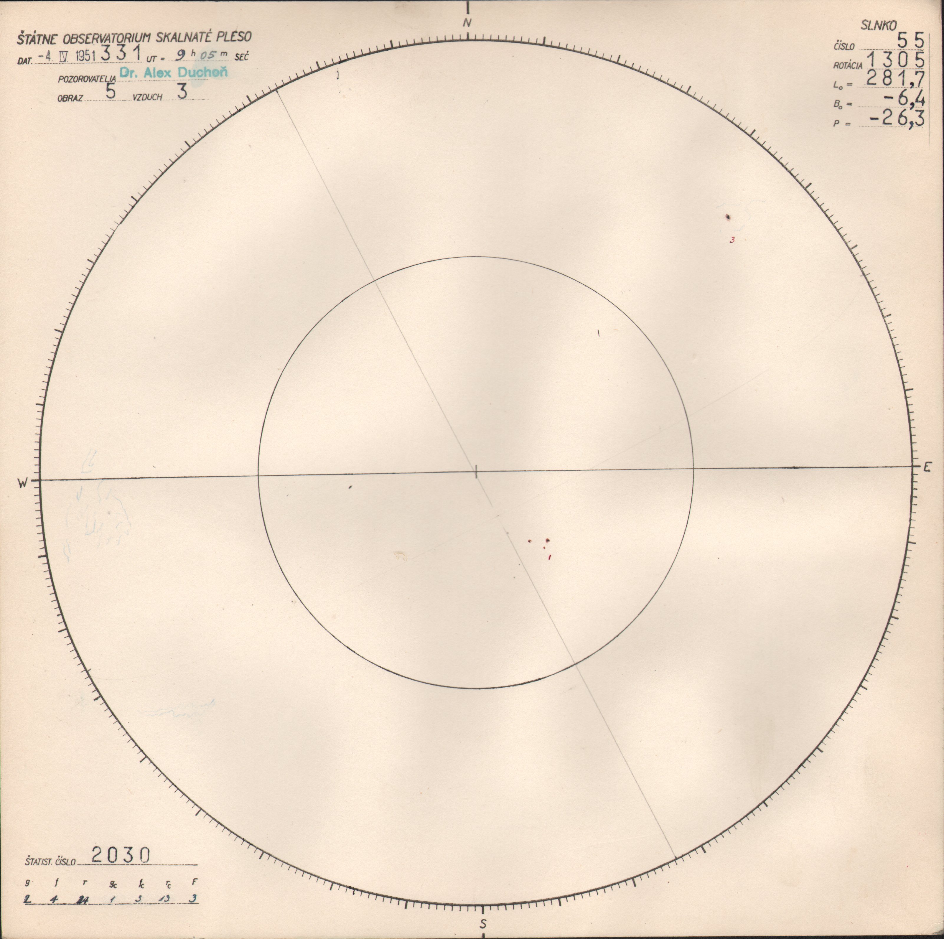 Obrázok zákresu Slnka na deň 04.04.1951