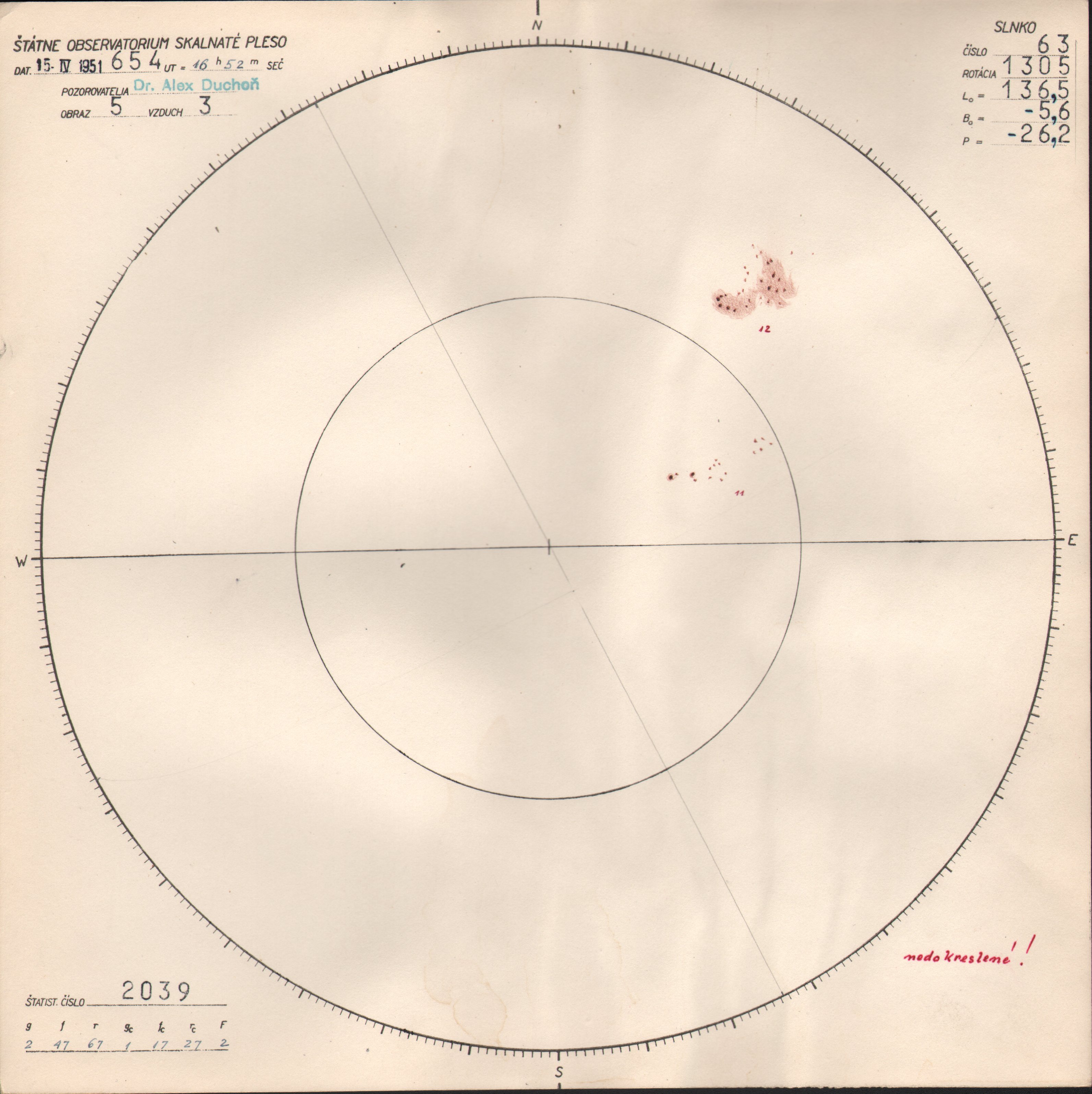 Obrázok zákresu Slnka na deň 15.04.1951
