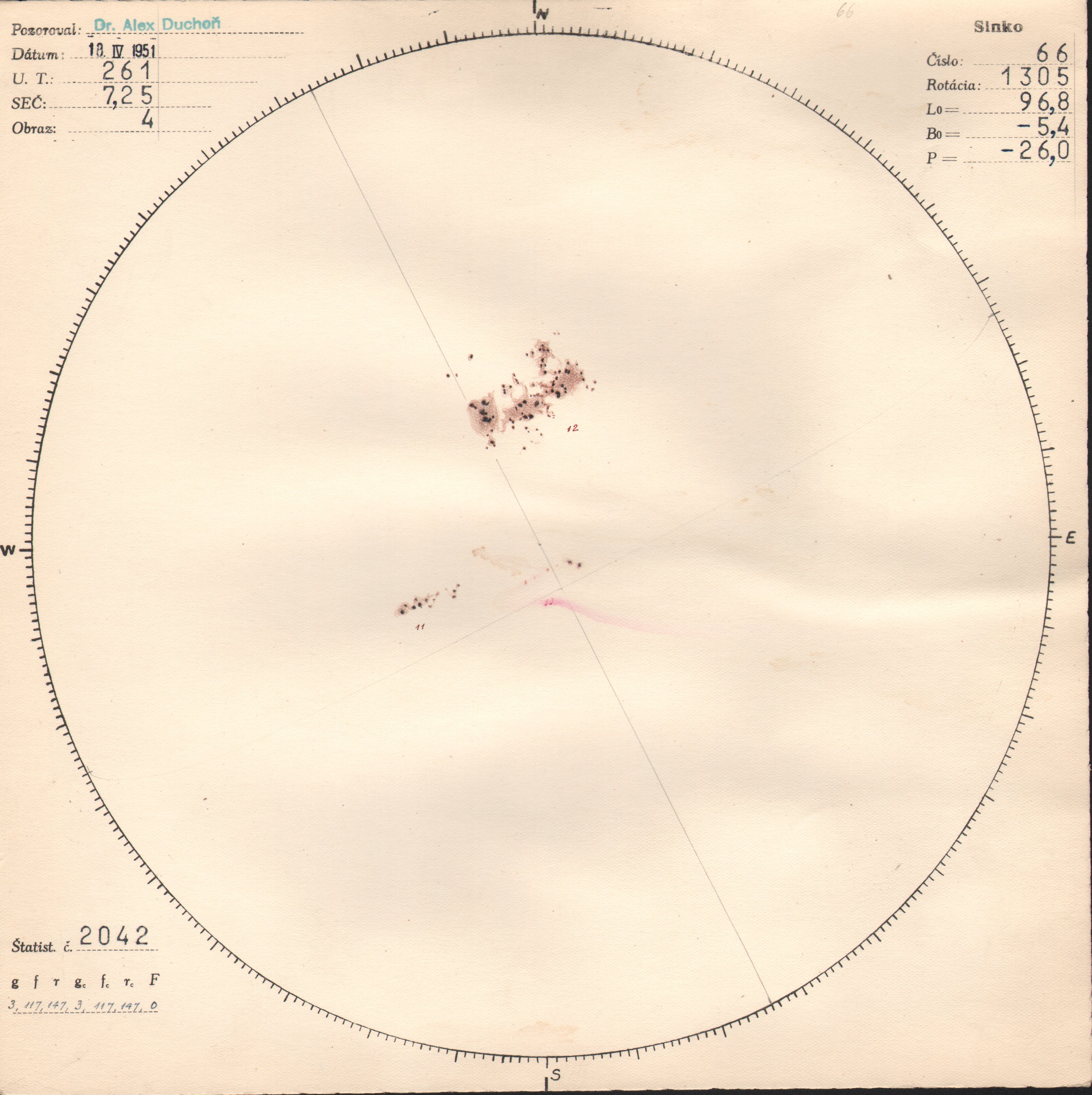 Obrázok zákresu Slnka na deň 18.04.1951