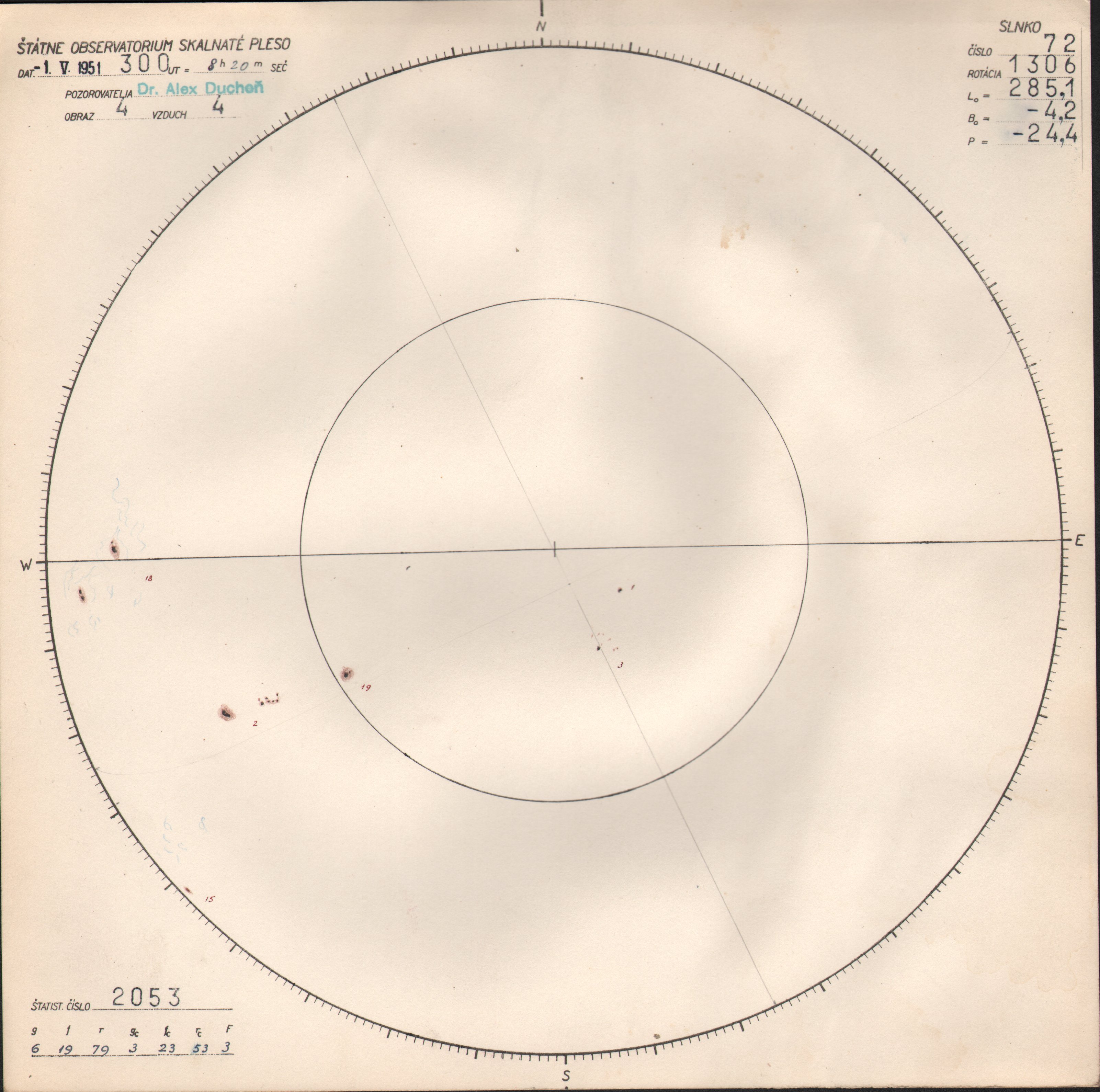 Obrázok zákresu Slnka na deň 01.05.1951