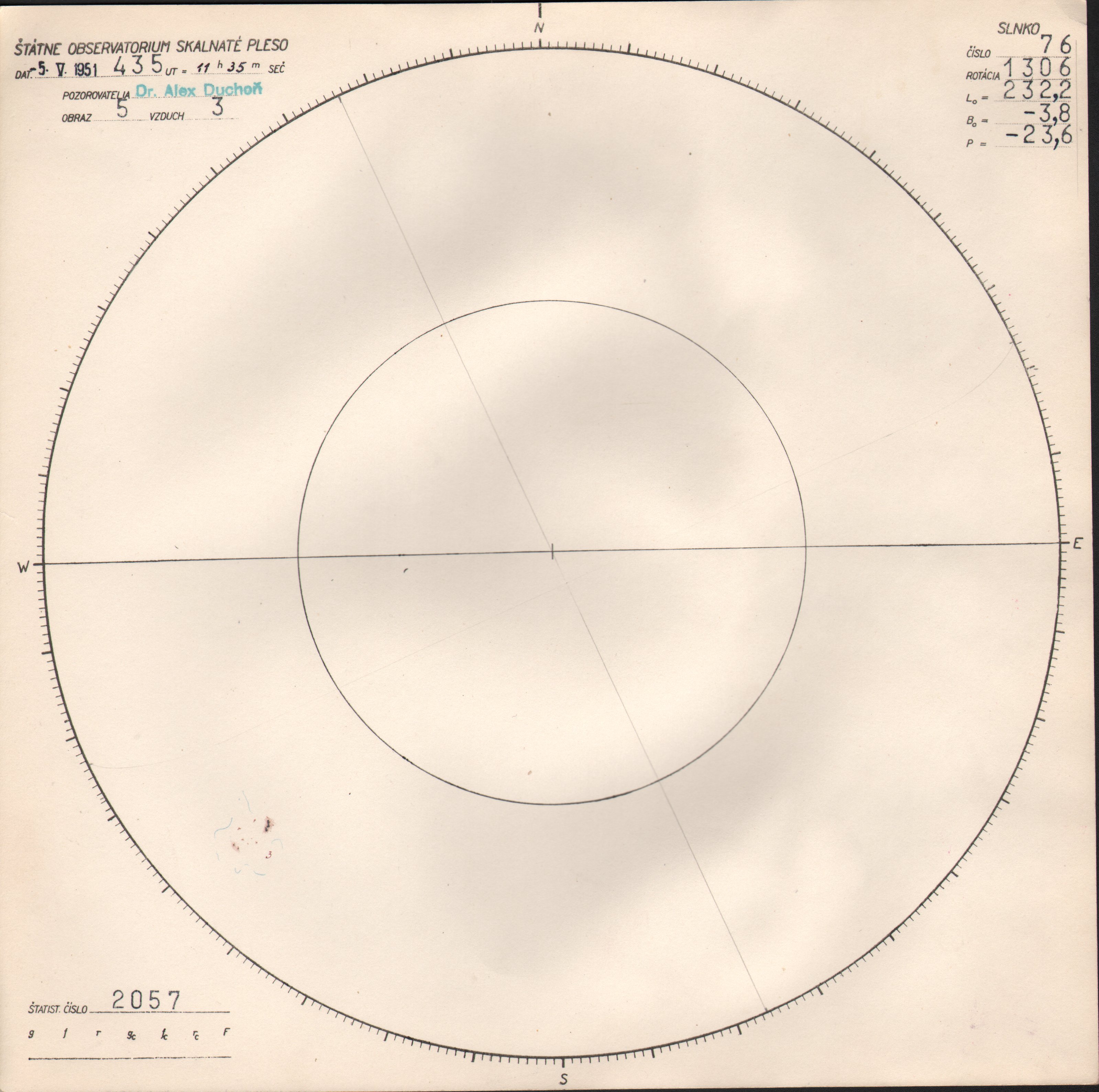 Obrázok zákresu Slnka na deň 05.05.1951