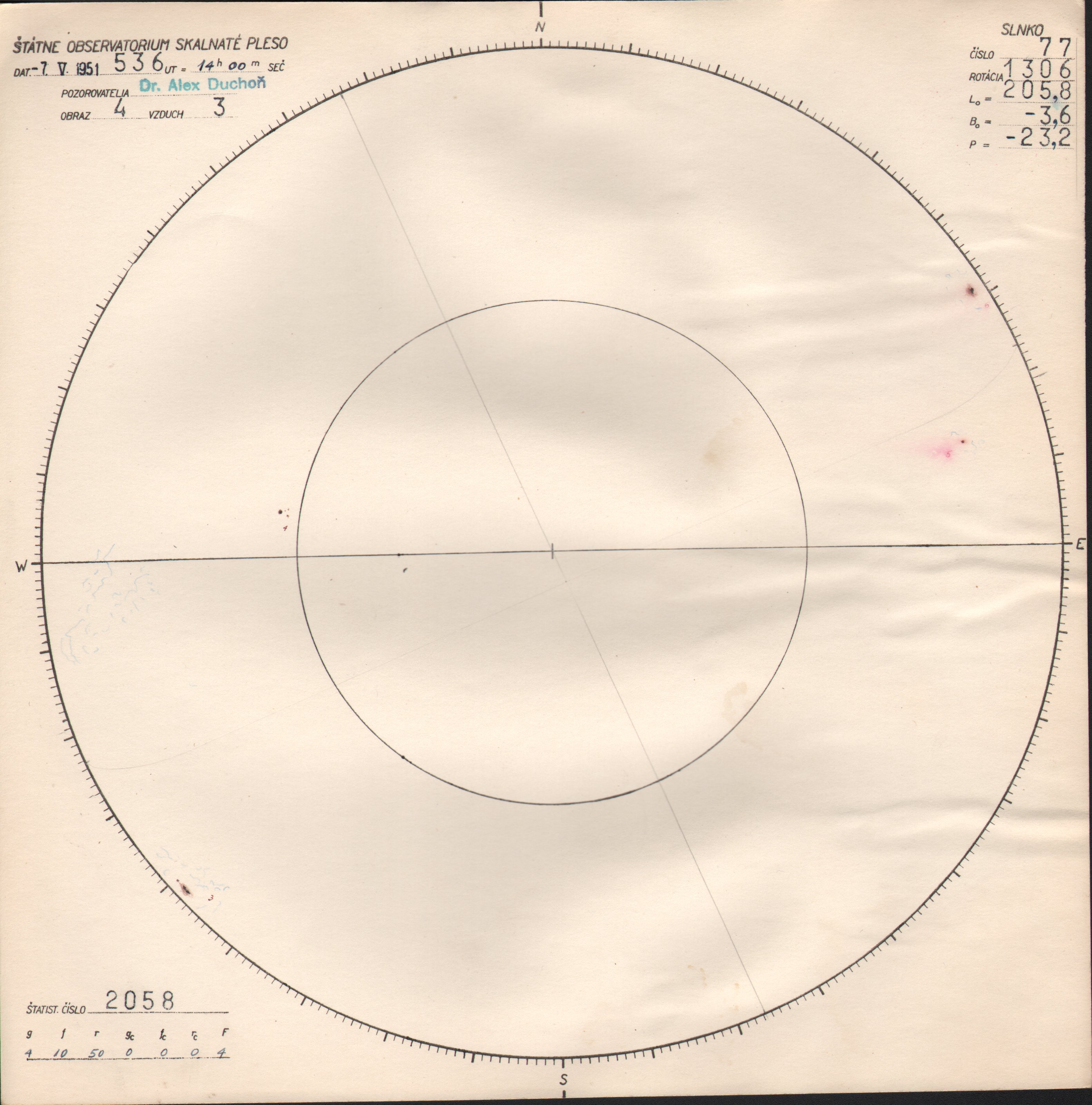 Obrázok zákresu Slnka na deň 07.05.1951