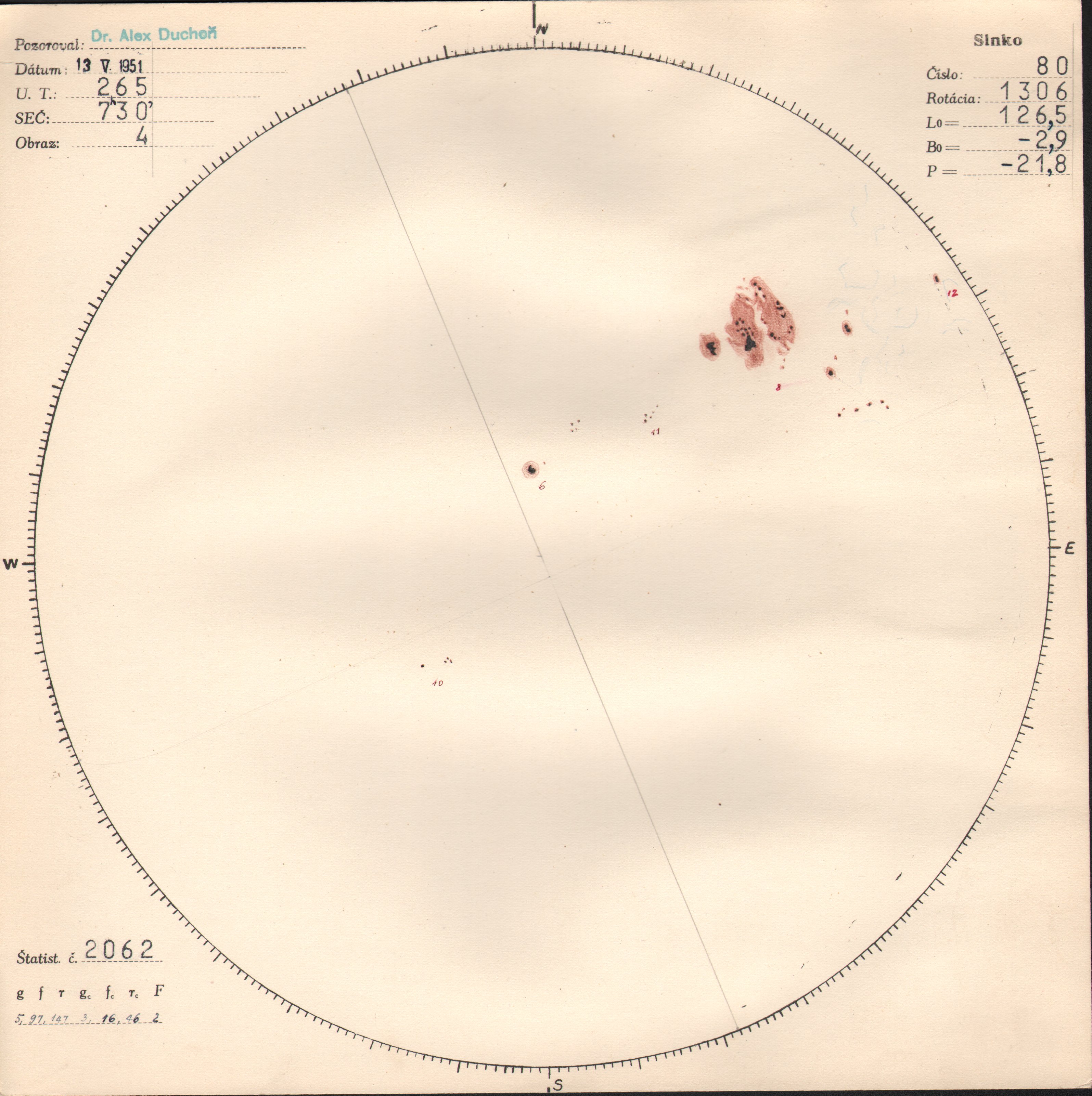 Obrázok zákresu Slnka na deň 13.05.1951