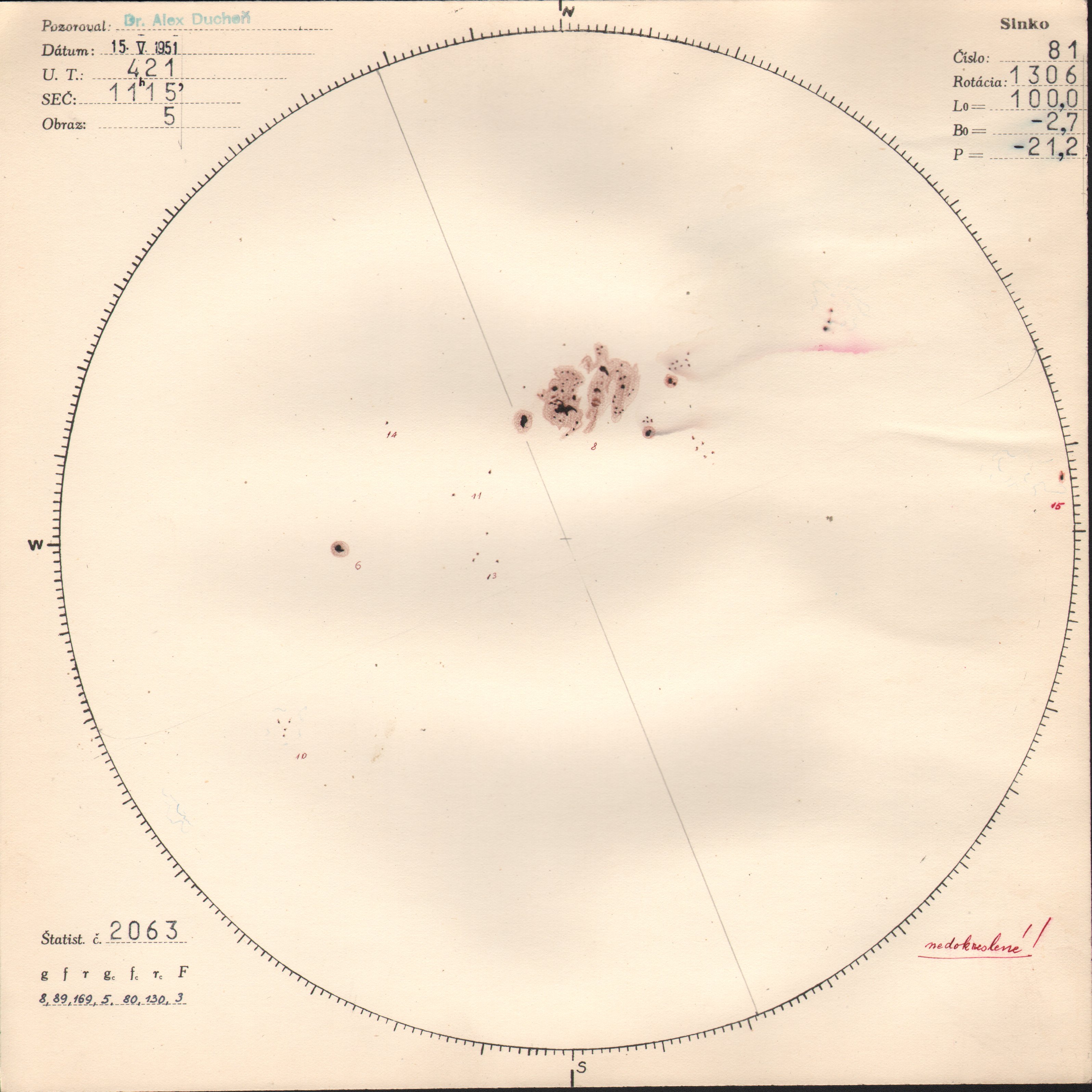 Obrázok zákresu Slnka na deň 15.05.1951