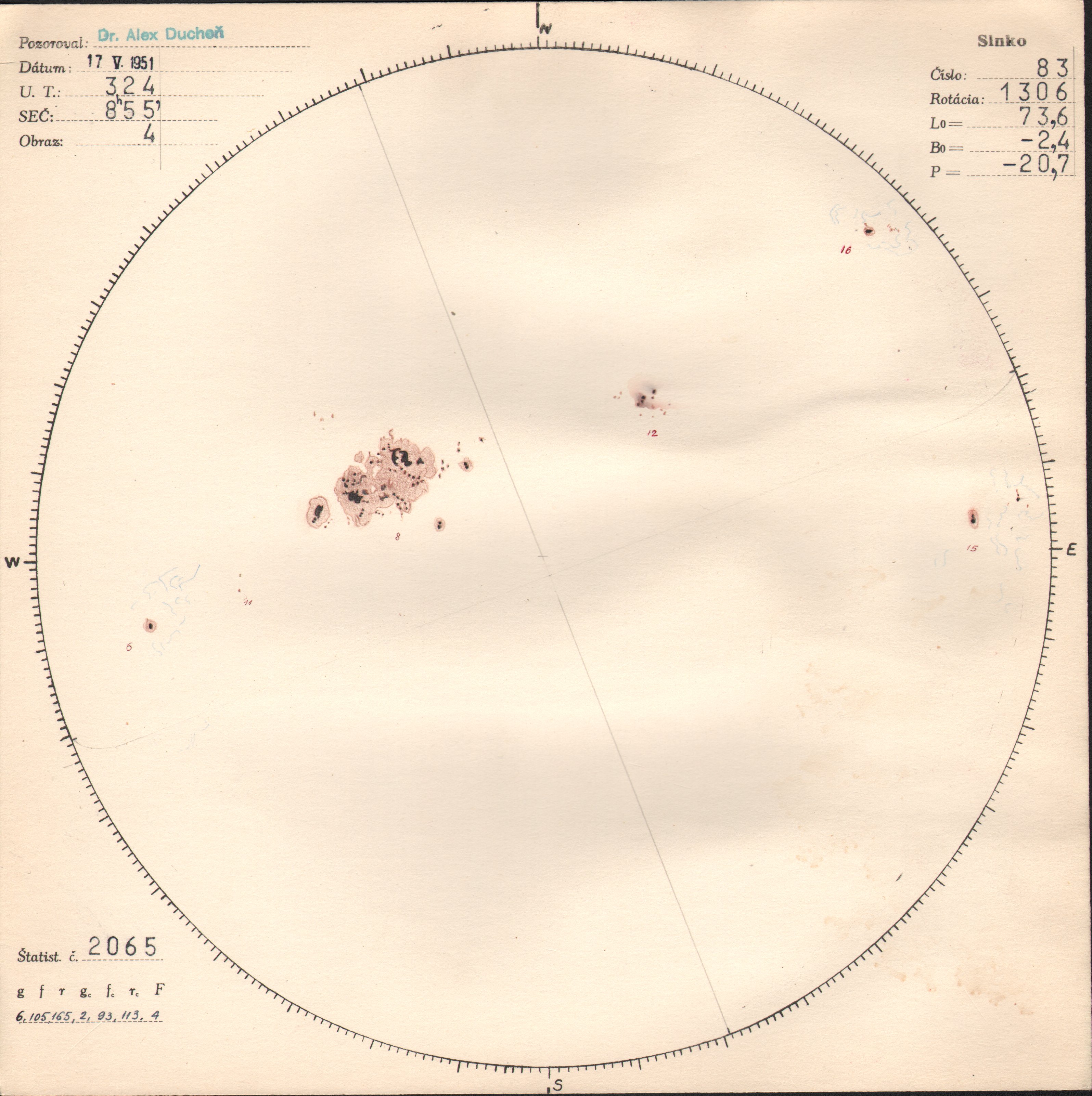 Obrázok zákresu Slnka na deň 17.05.1951