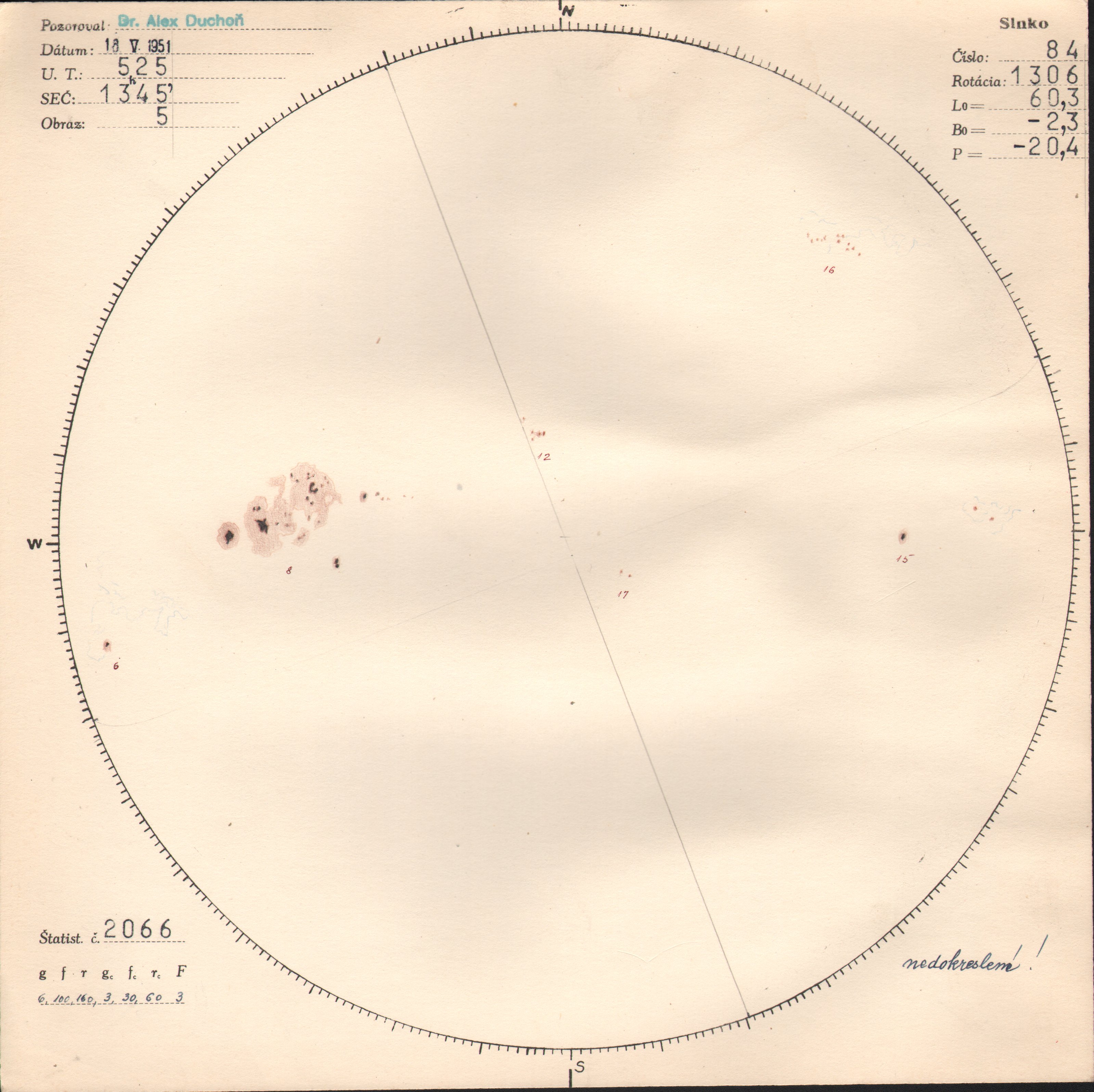 Obrázok zákresu Slnka na deň 18.05.1951