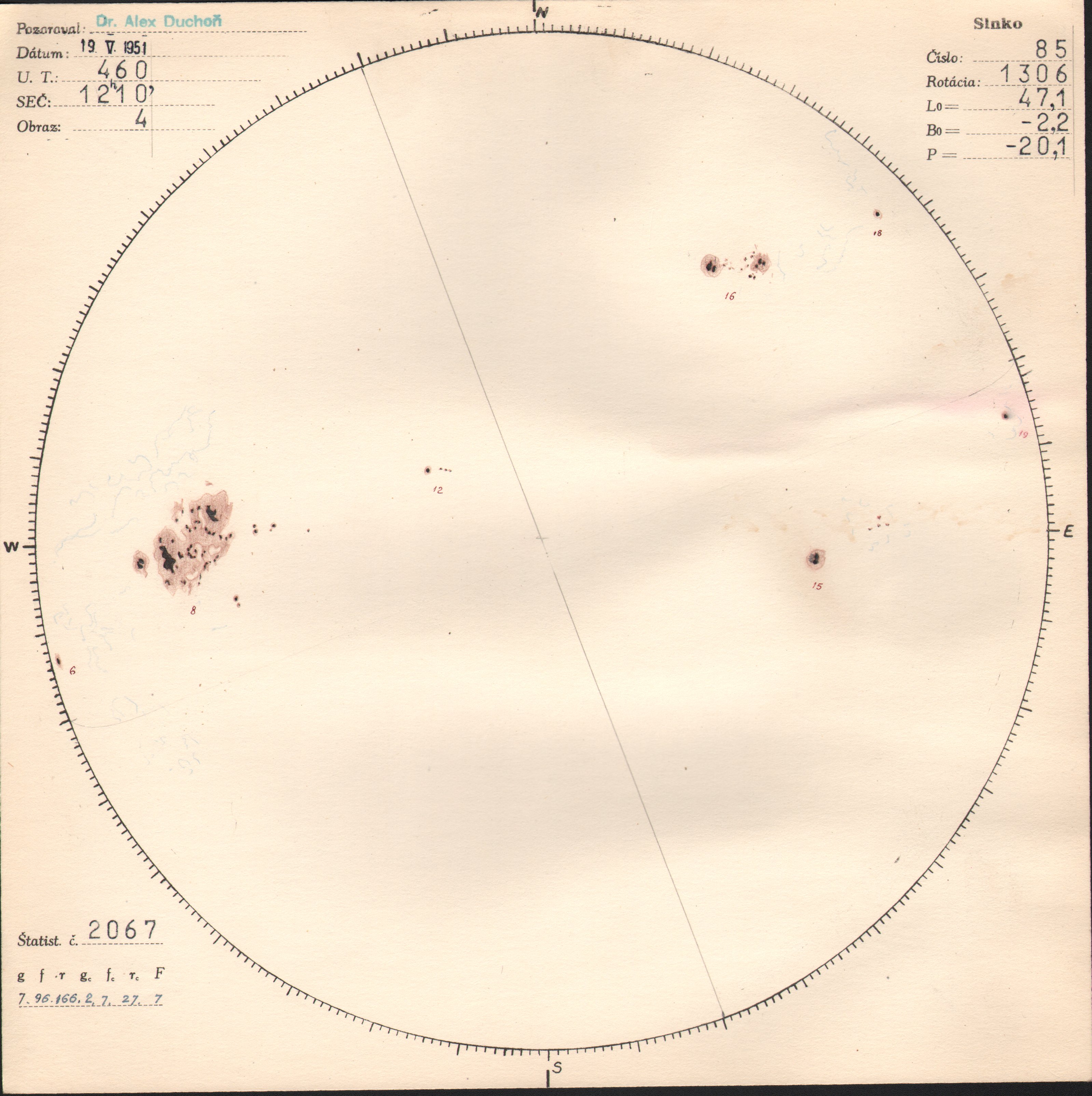 Obrázok zákresu Slnka na deň 19.05.1951