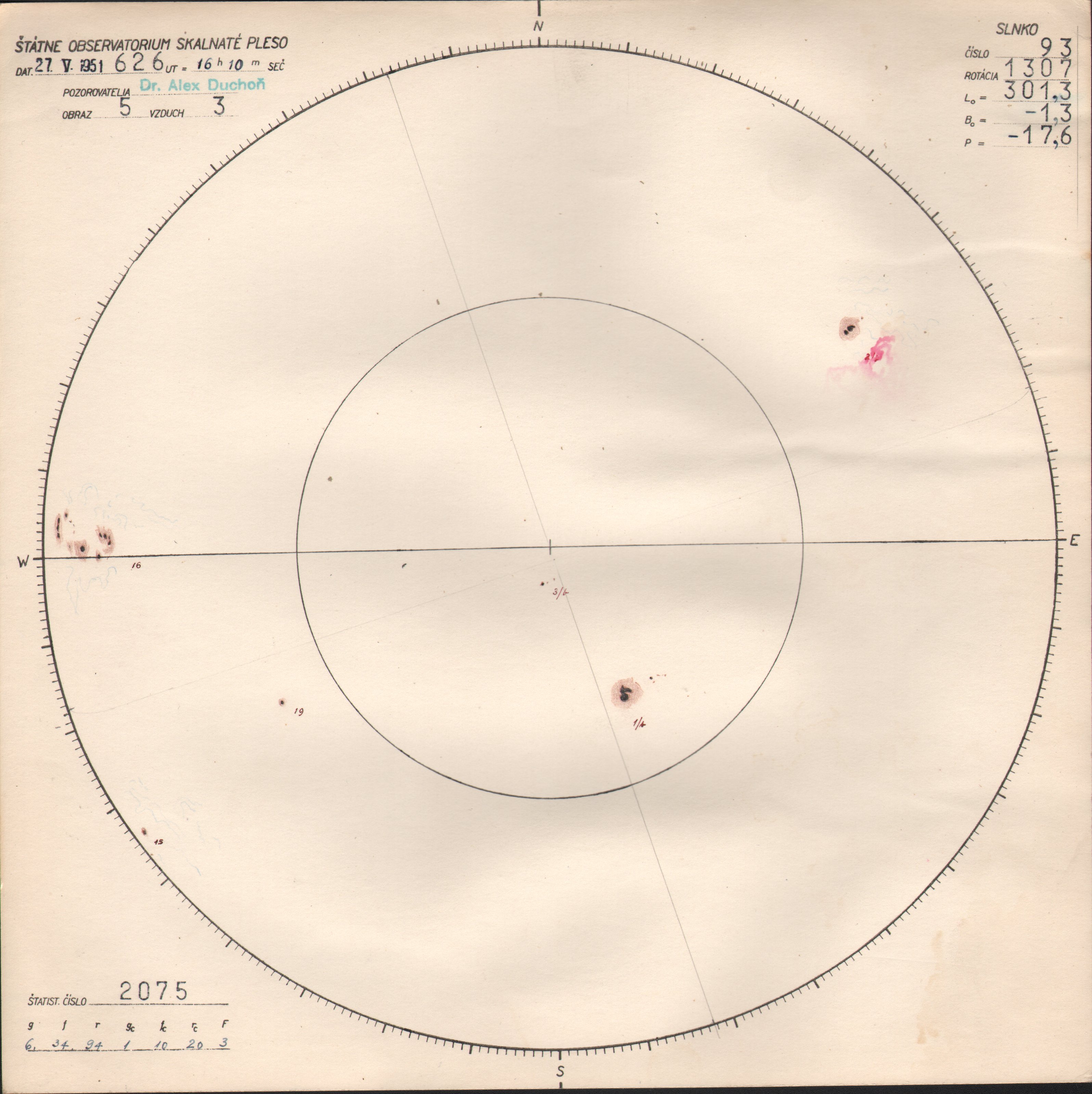 Obrázok zákresu Slnka na deň 27.05.1951
