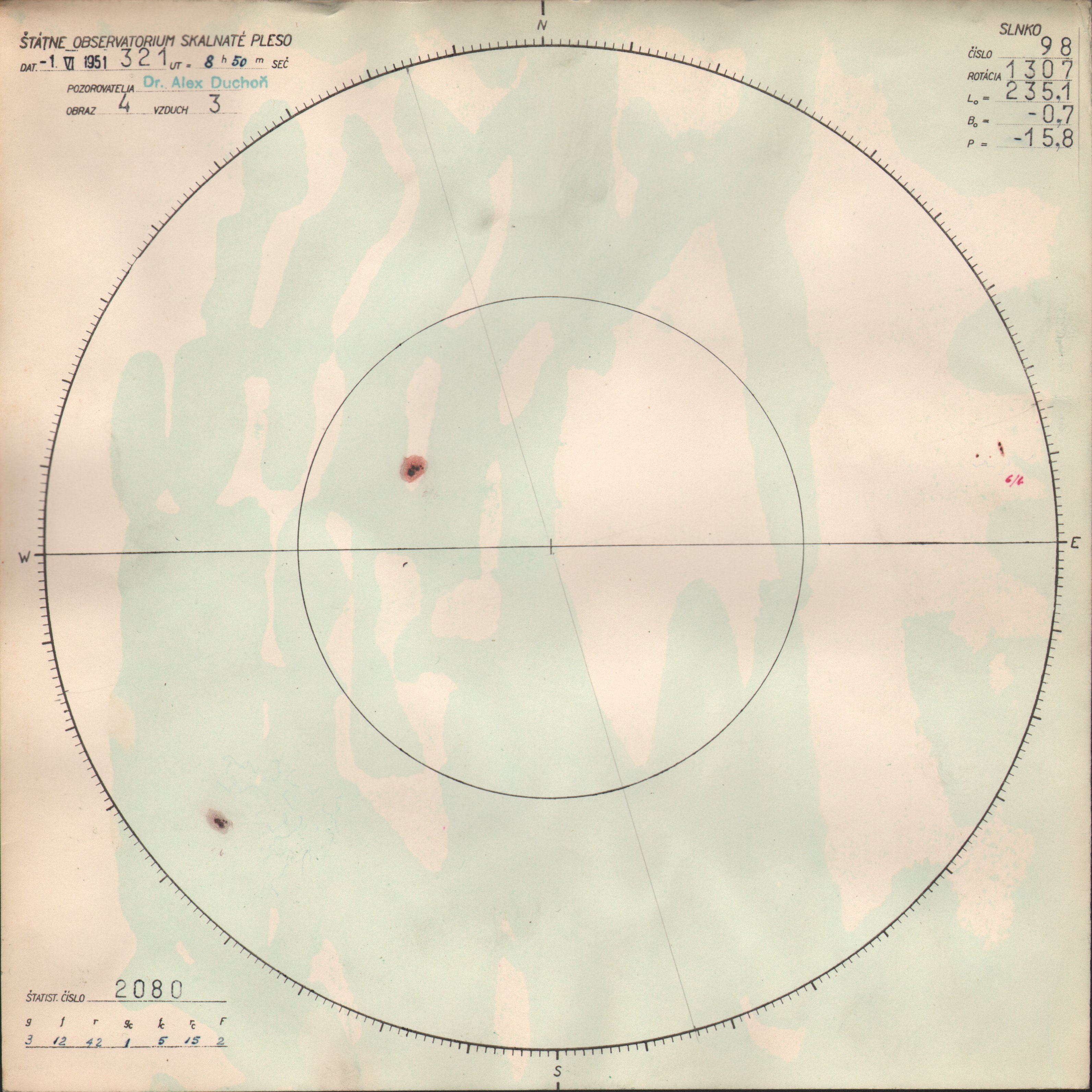 Obrázok zákresu Slnka na deň 01.06.1951