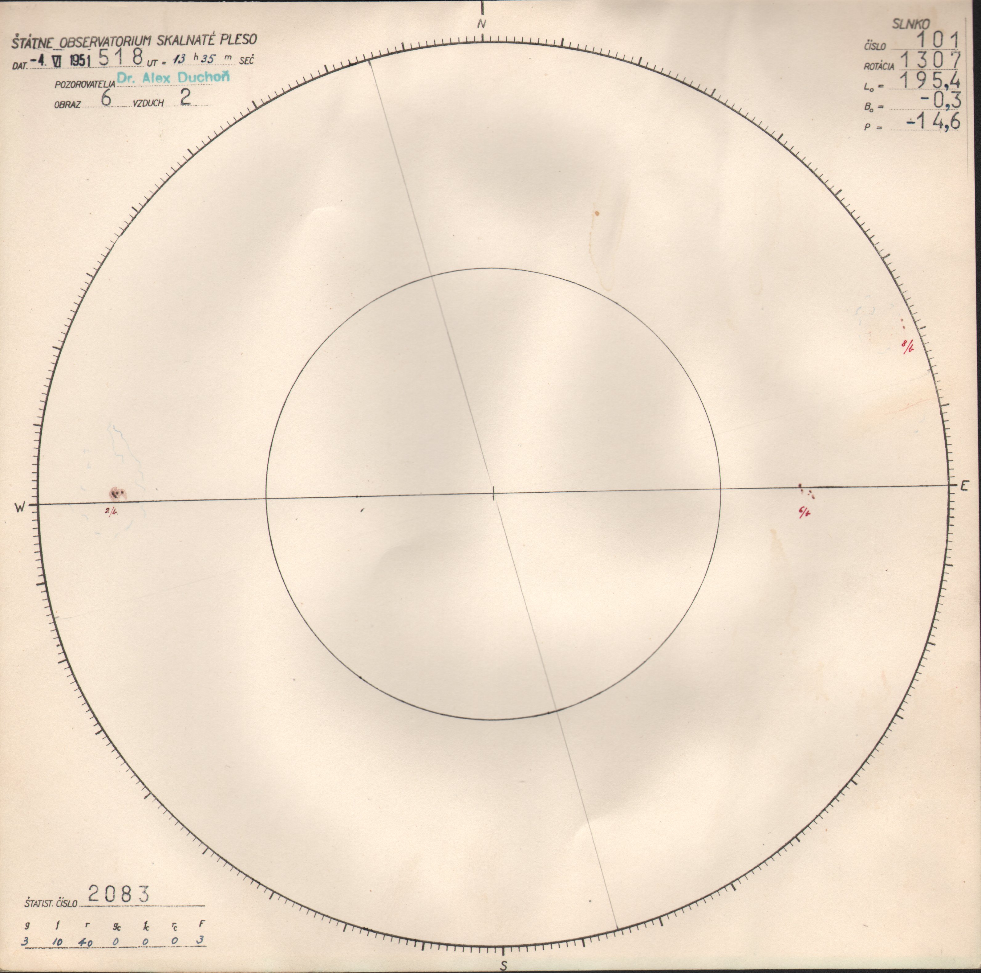 Obrázok zákresu Slnka na deň 04.06.1951