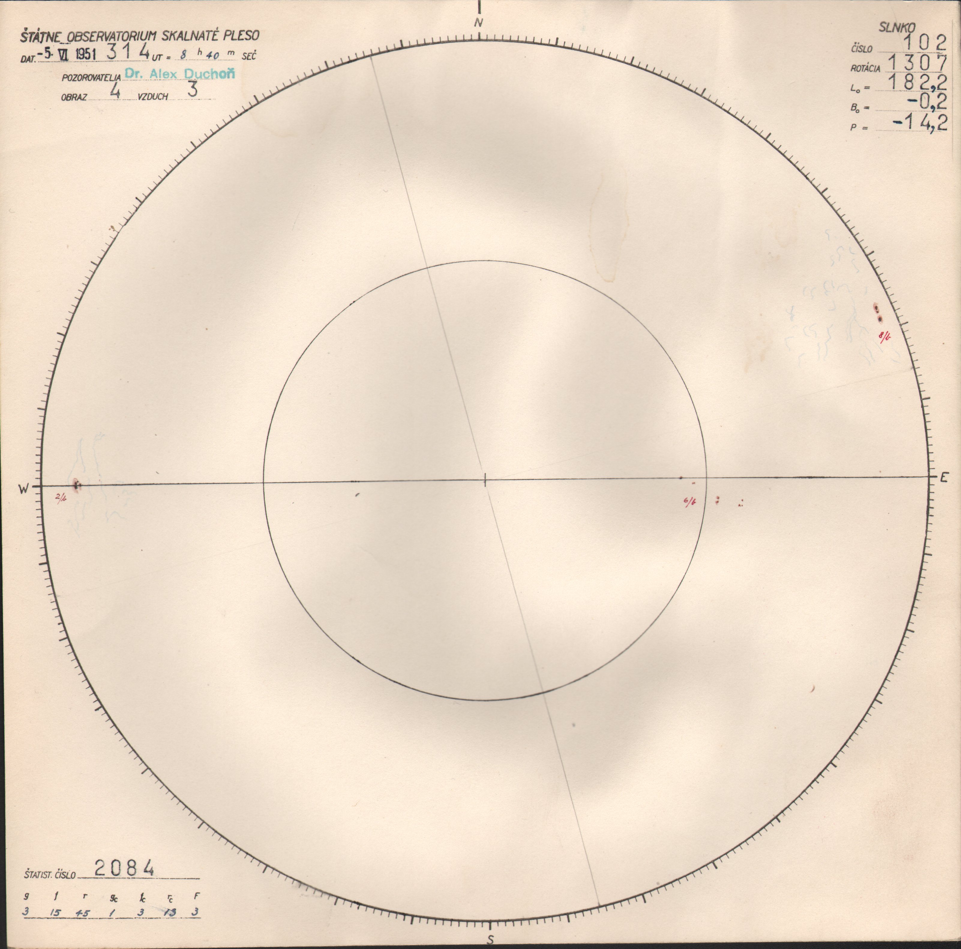 Obrázok zákresu Slnka na deň 05.06.1951