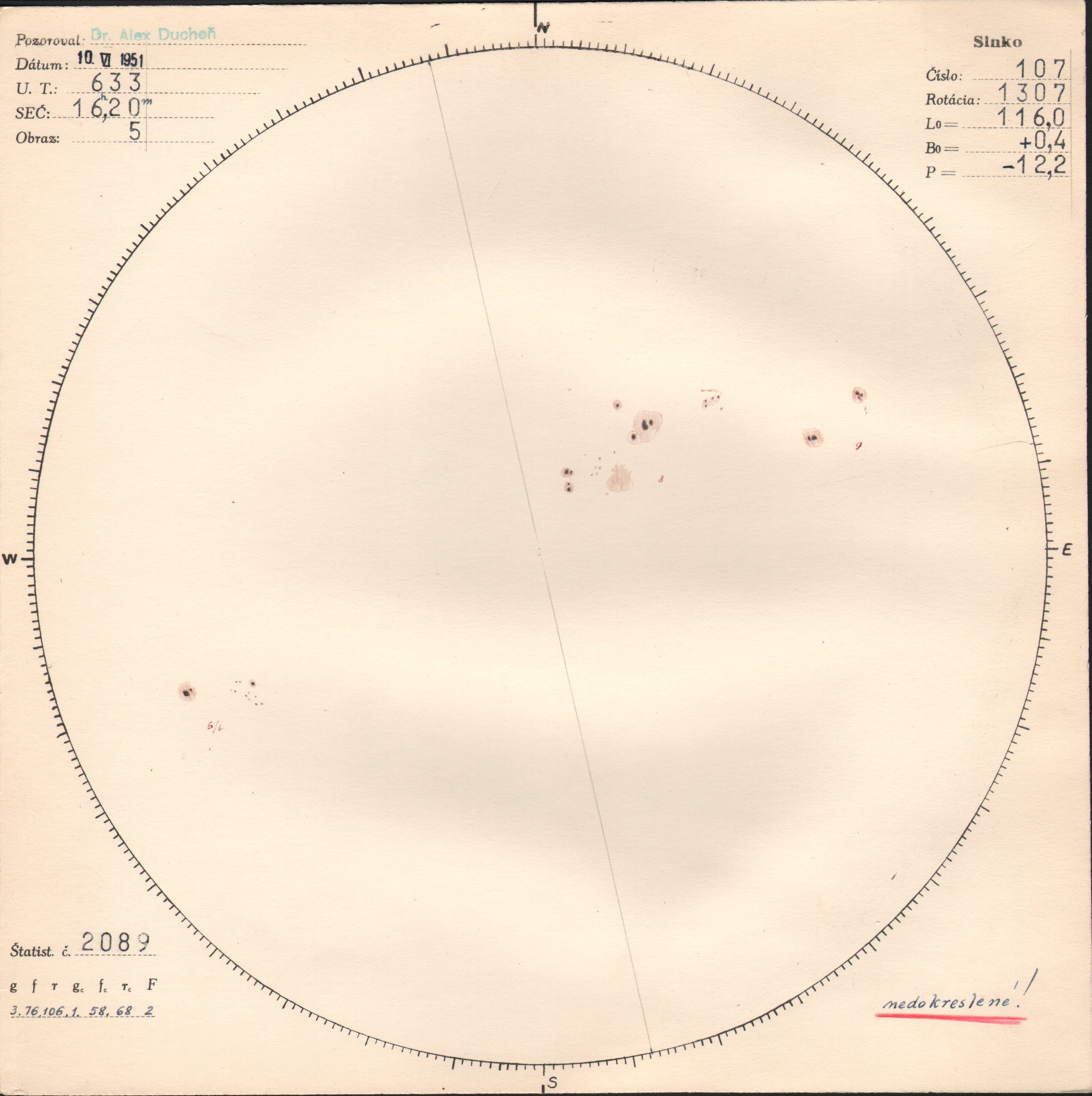 Obrázok zákresu Slnka na deň 10.06.1951