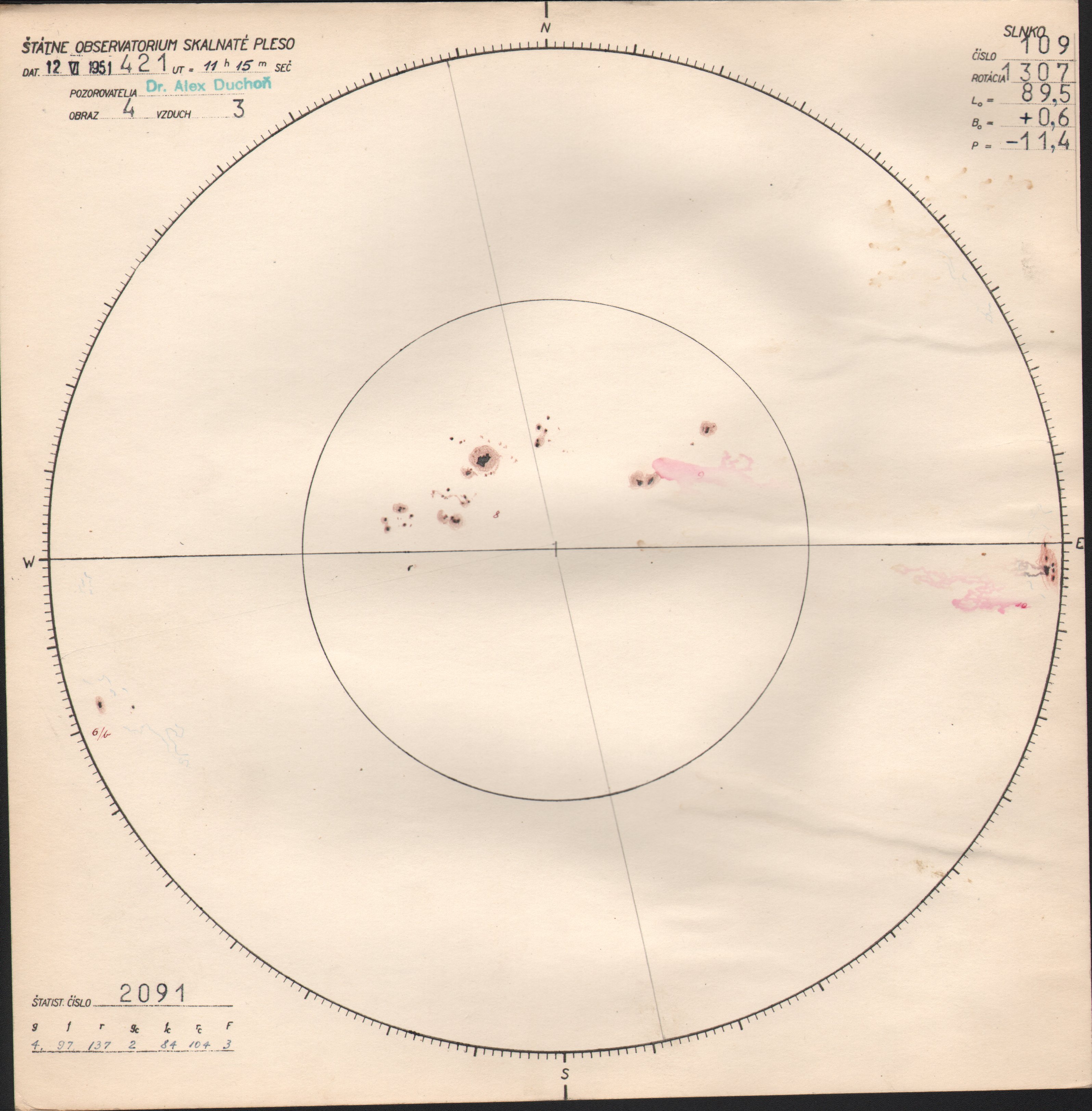 Obrázok zákresu Slnka na deň 12.06.1951