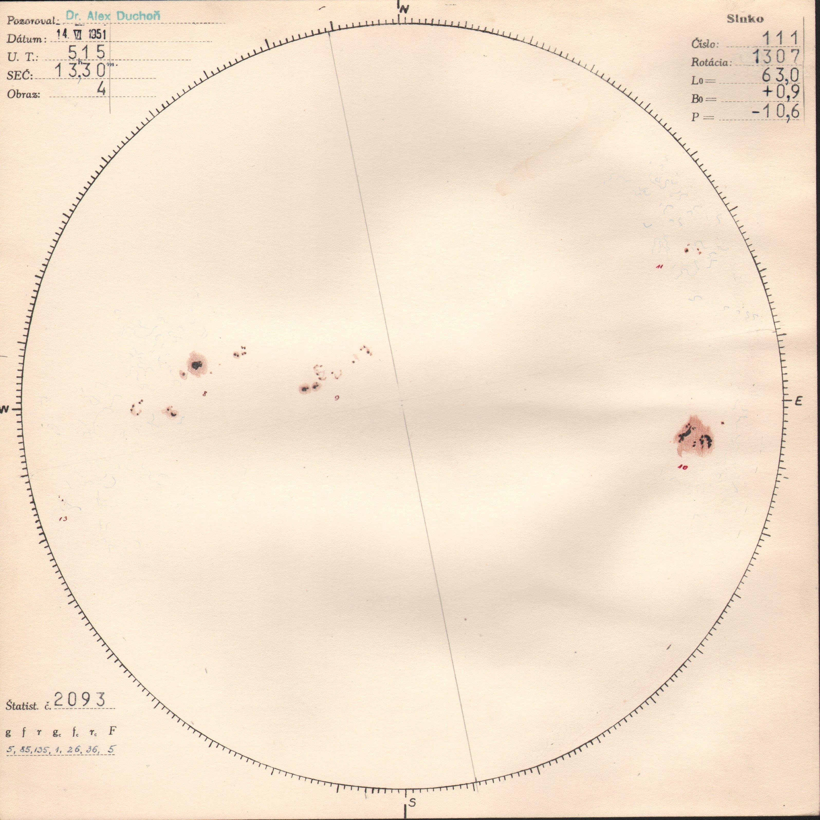 Obrázok zákresu Slnka na deň 14.06.1951