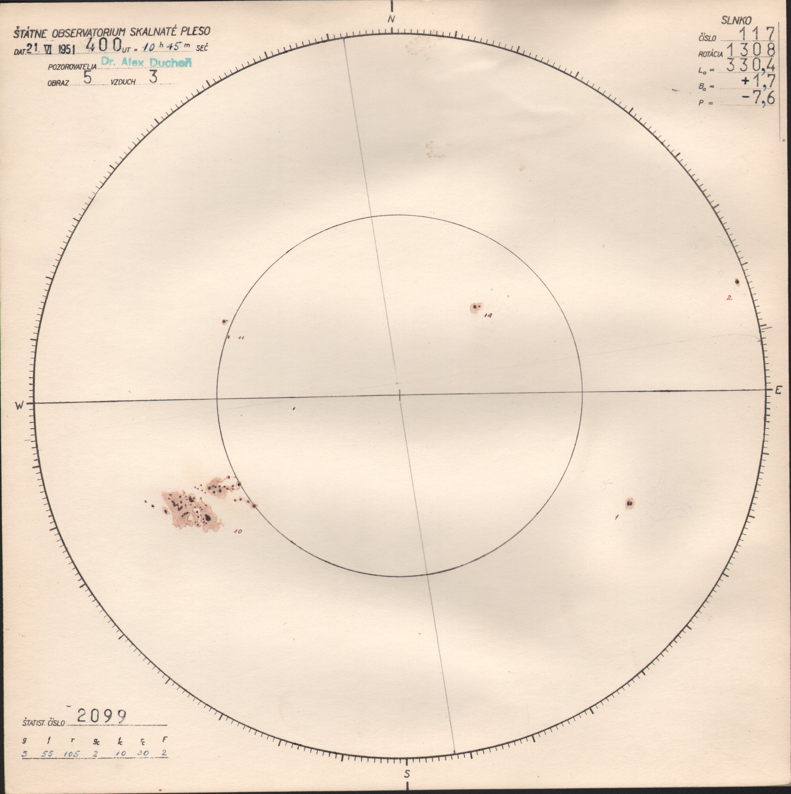 Obrázok zákresu Slnka na deň 21.06.1951
