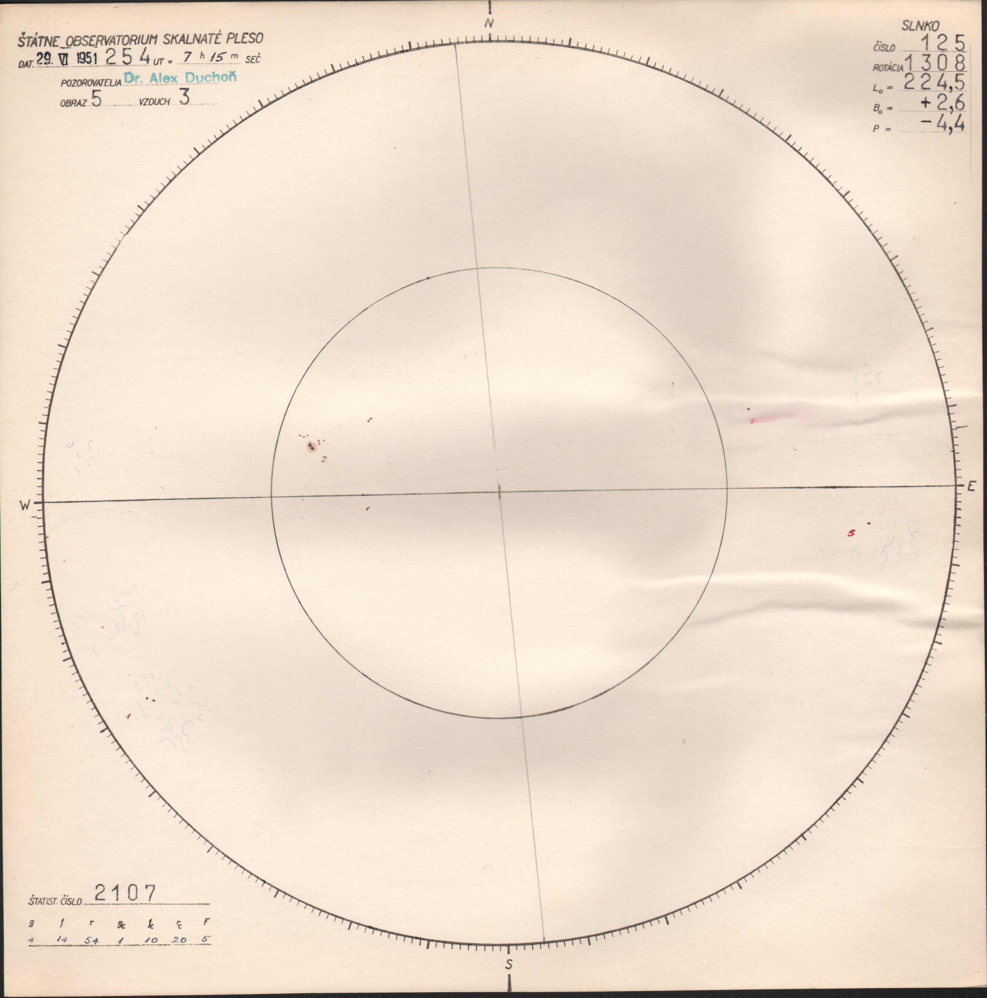 Obrázok zákresu Slnka na deň 29.06.1951