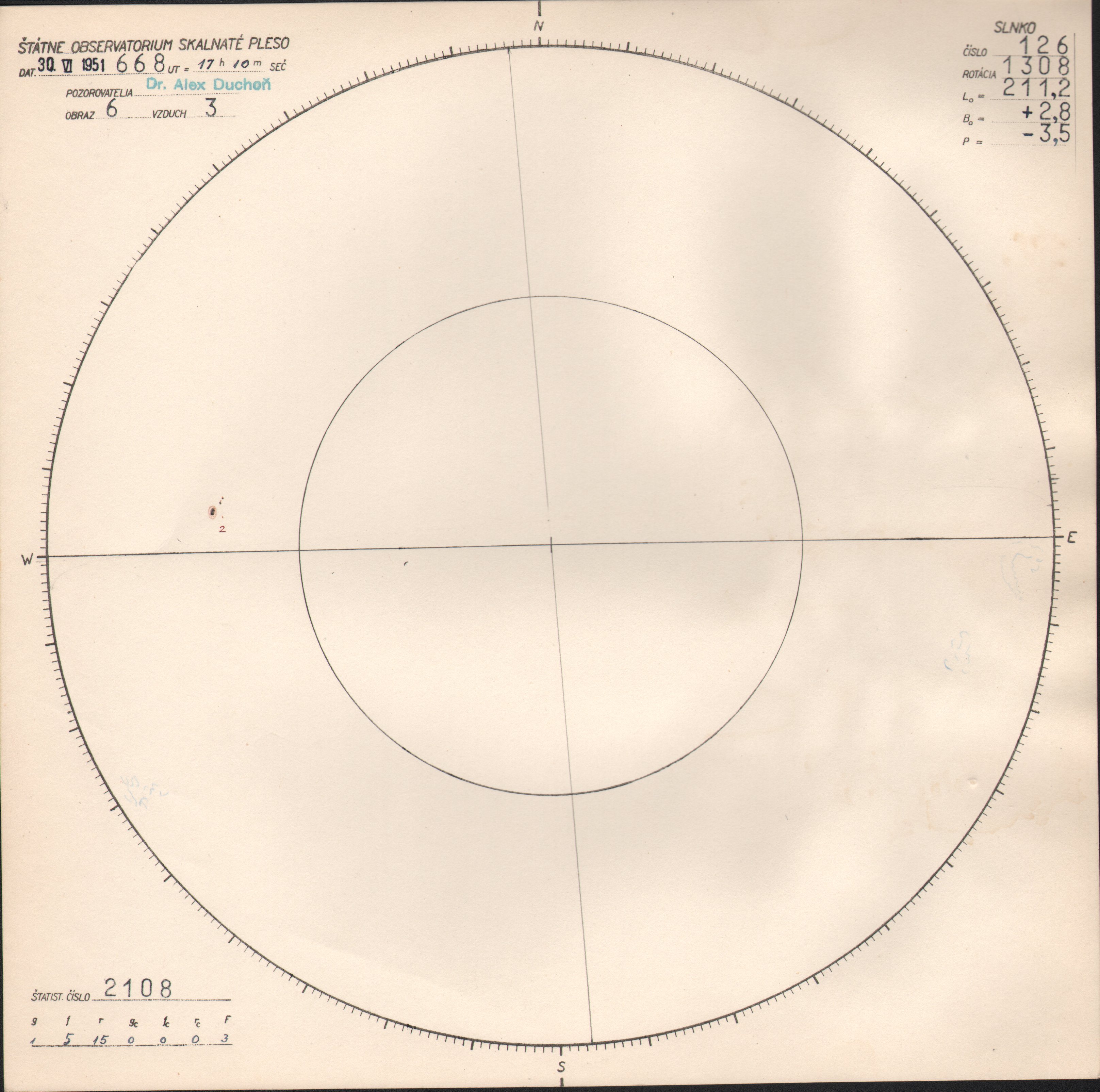 Obrázok zákresu Slnka na deň 30.06.1951