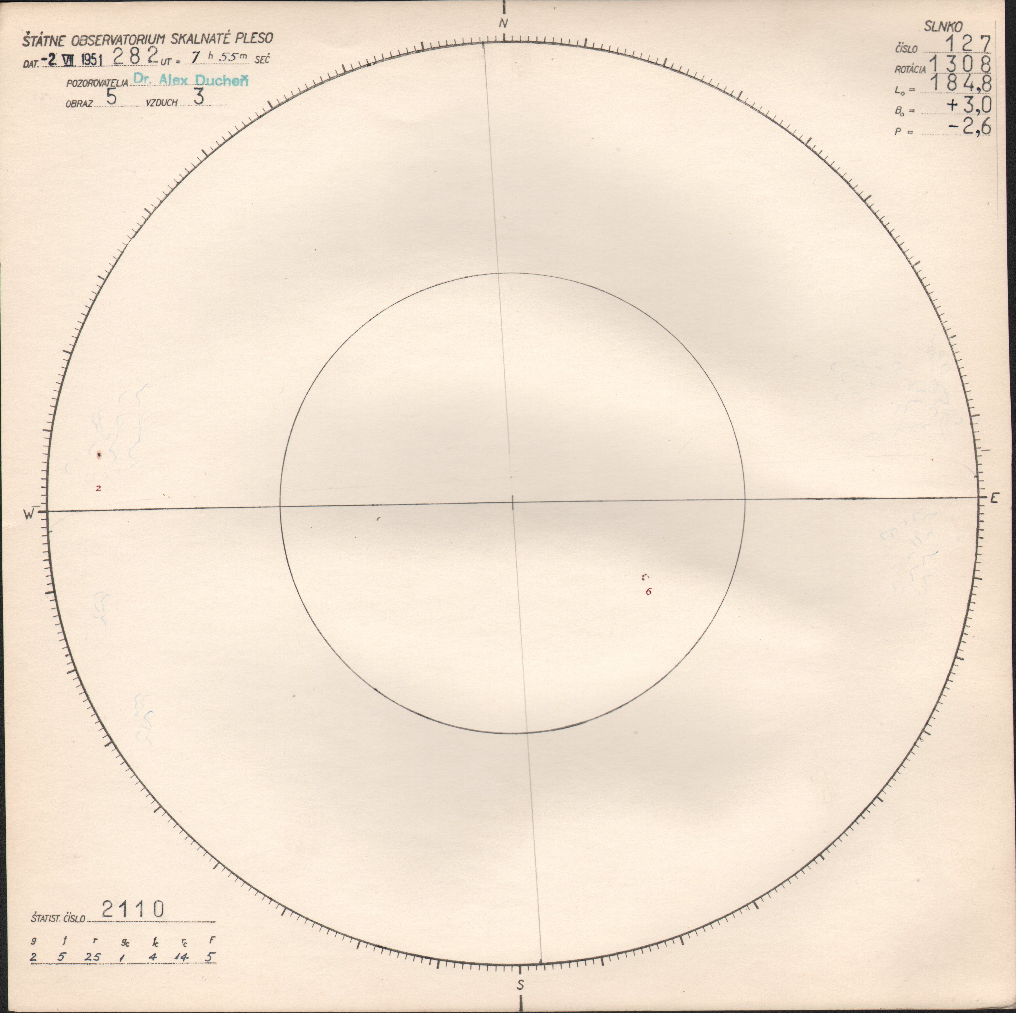 Obrázok zákresu Slnka na deň 02.07.1951