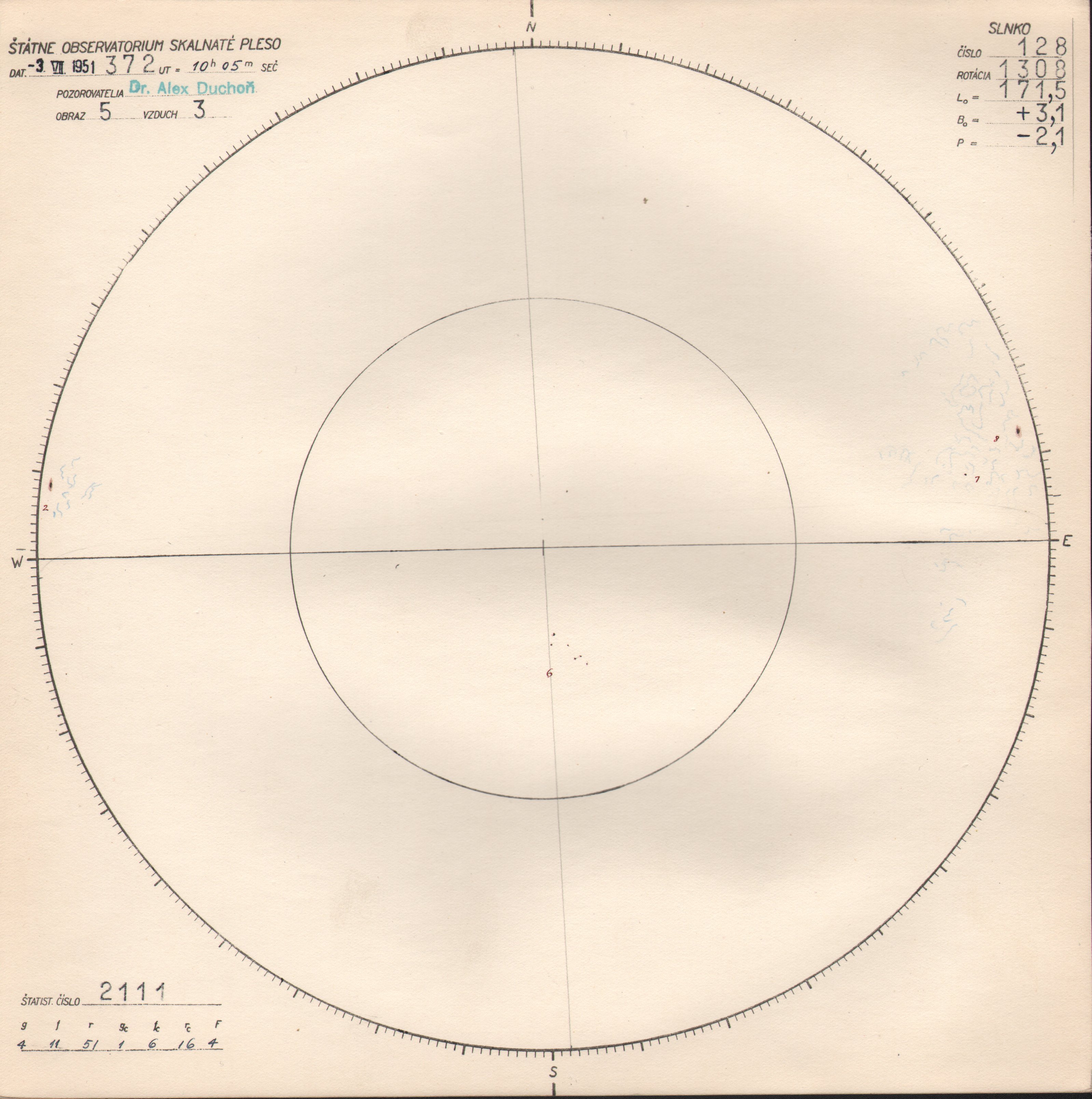 Obrázok zákresu Slnka na deň 03.07.1951