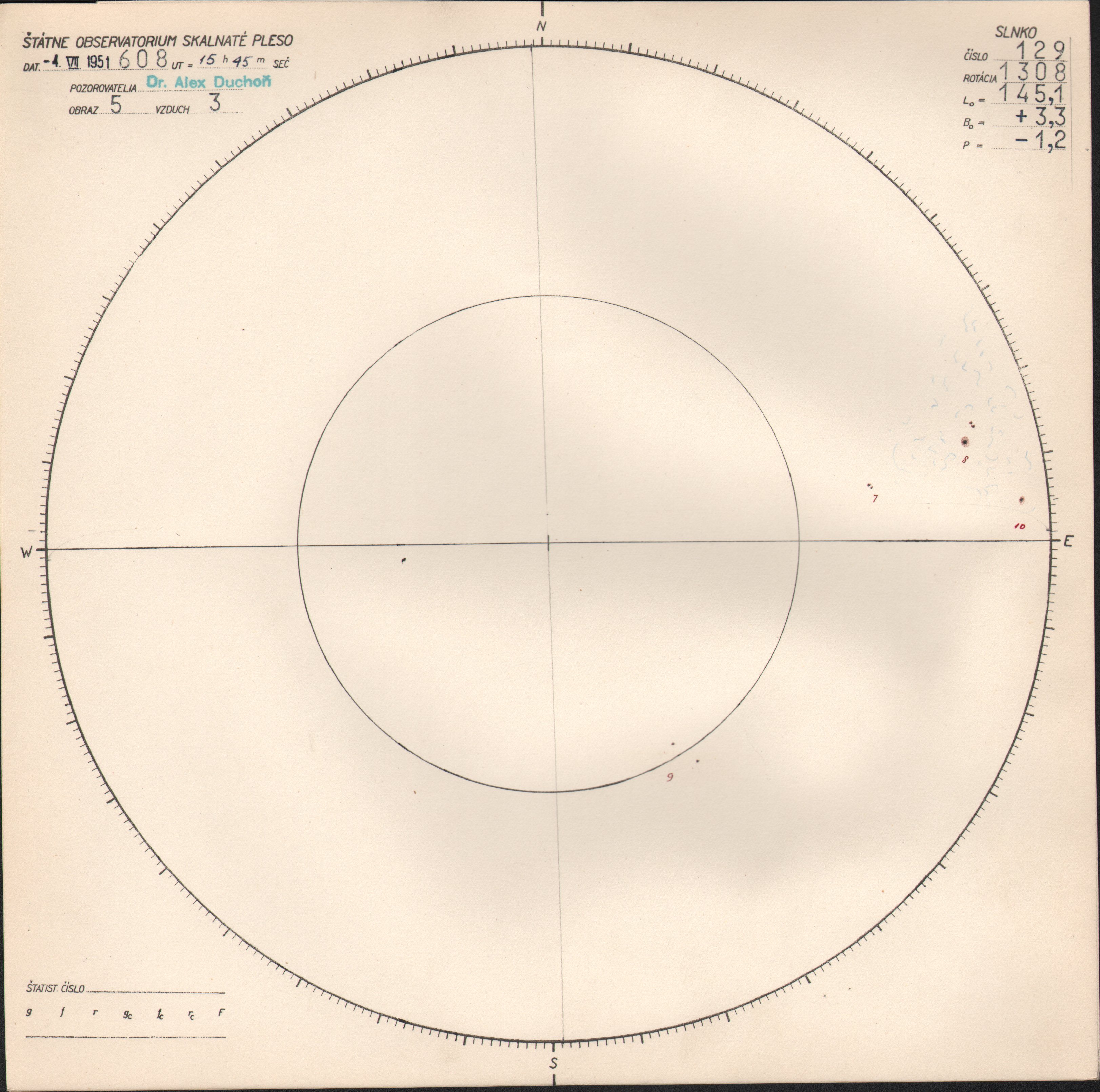 Obrázok zákresu Slnka na deň 04.07.1951