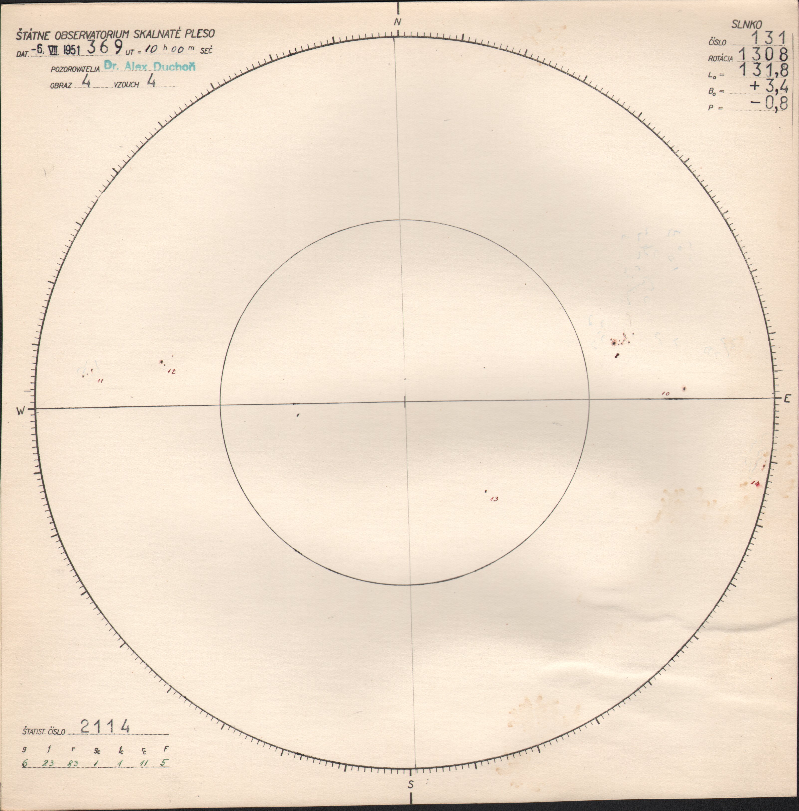 Obrázok zákresu Slnka na deň 06.07.1951